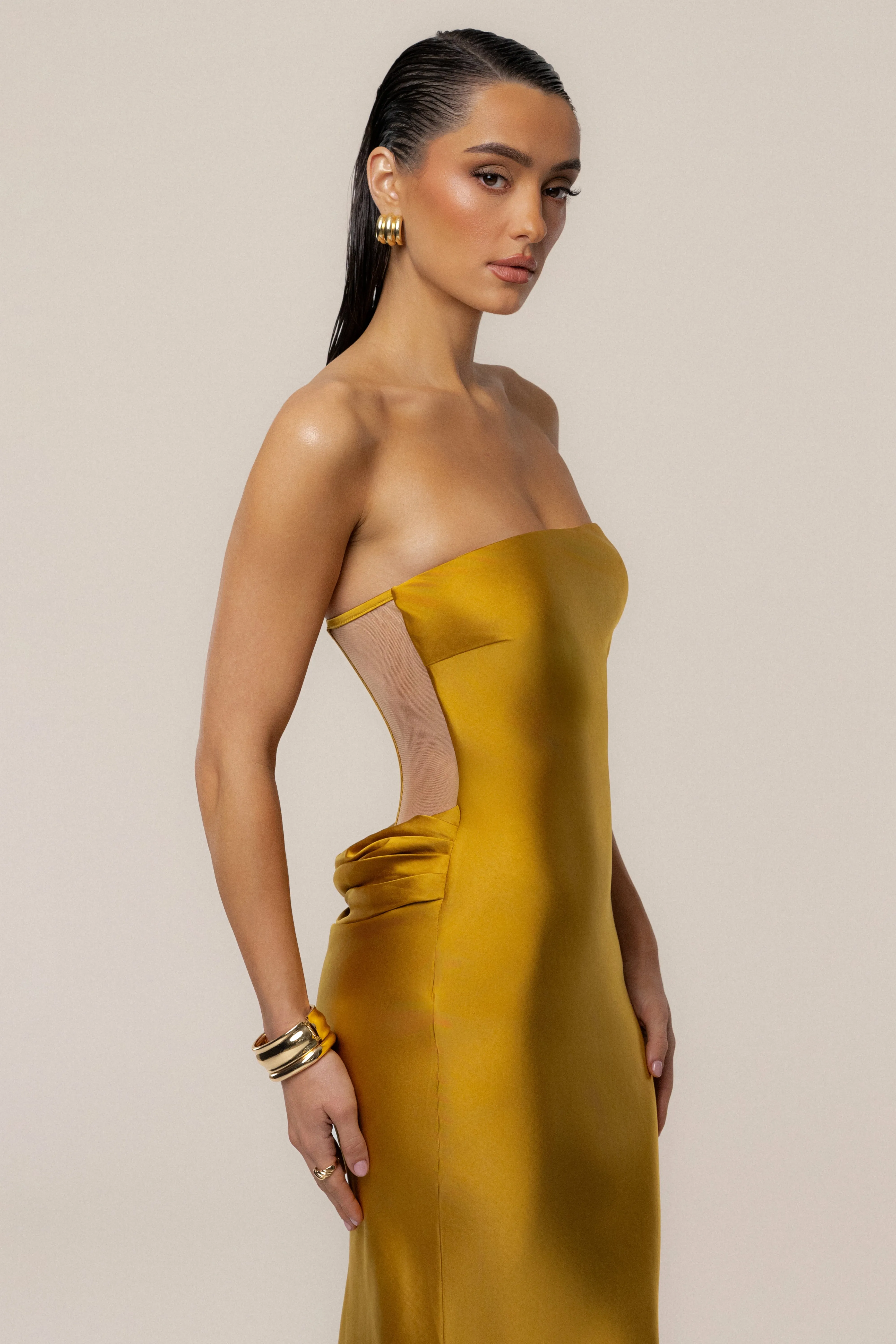 Gold Regal Rising Satin Maxi Dress sold by JLUXLABEL product image thumbnail 3
