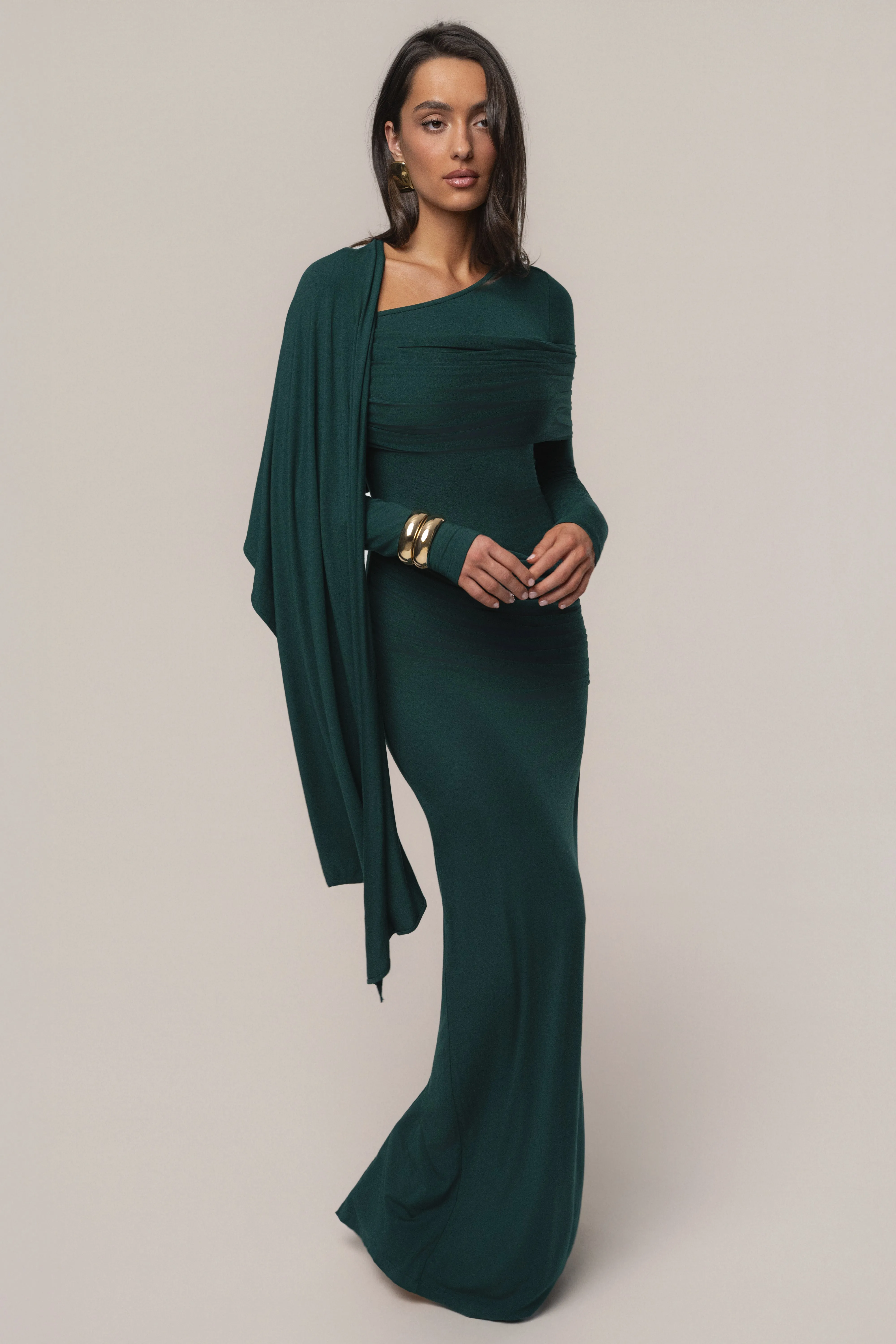 Emerald Glitz Asymmetric Maxi Dress sold by JLUXLABEL product image thumbnail 4