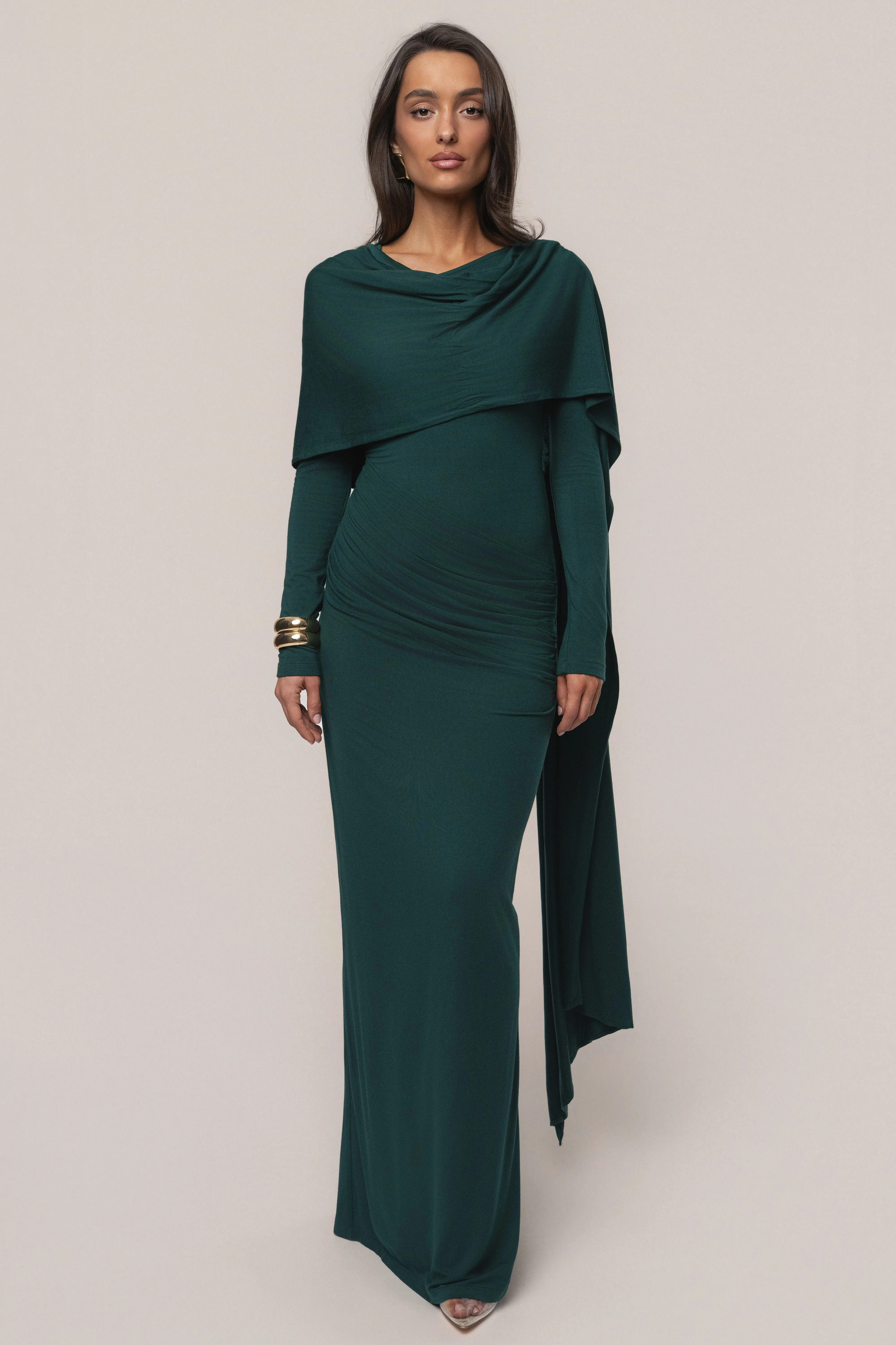Emerald Glitz Asymmetric Maxi Dress sold by JLUXLABEL