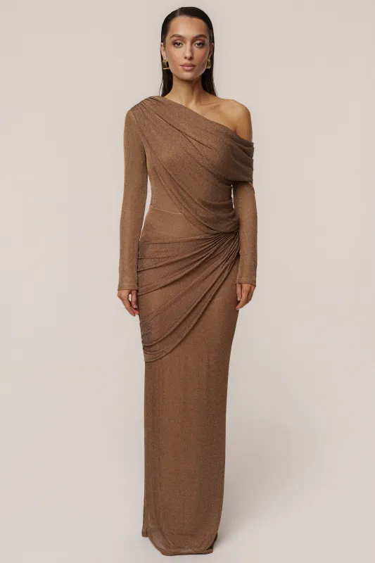 Bronze Opulent Metallic Maxi Skirt sold by JLUXLABEL