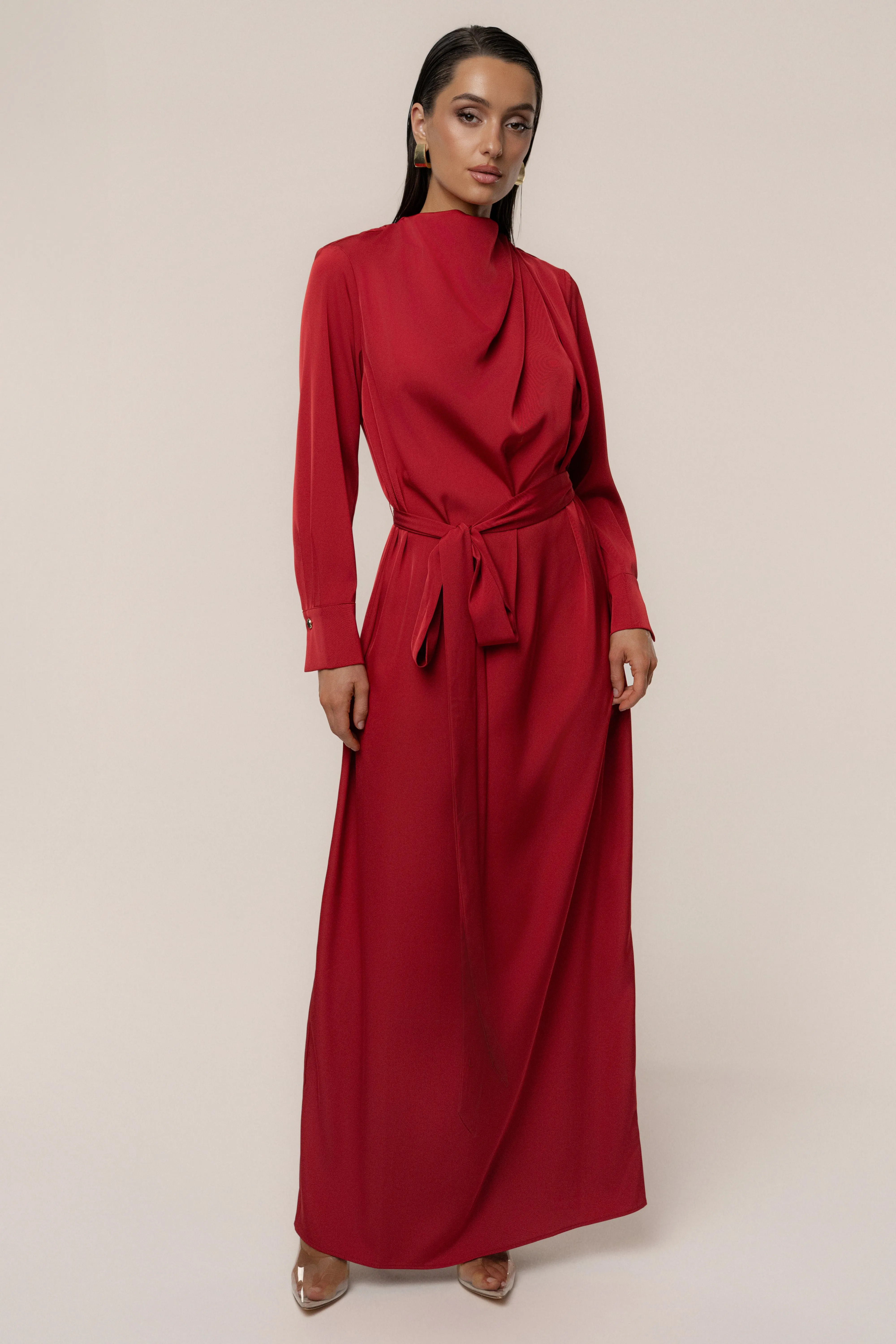 Red Victoria Satin Maxi Dress sold by JLUXLABEL