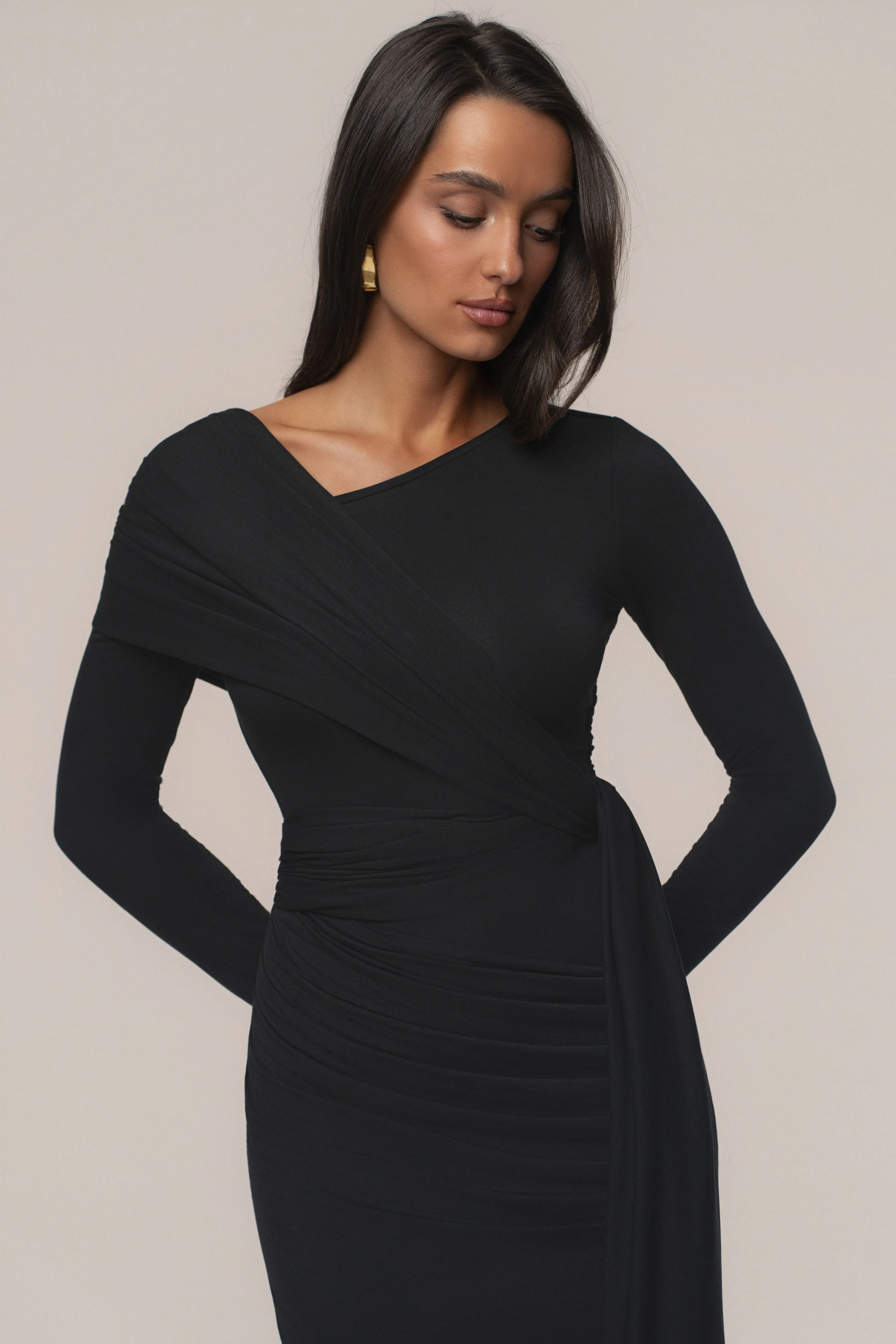 Black Glitz Asymmetric Maxi Dress sold by JLUXLABEL product image thumbnail 4