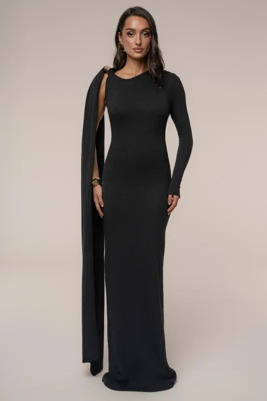 Black Aniza Drape Maxi Dress sold by JLUXLABEL