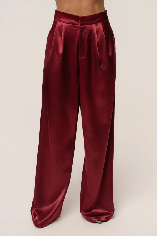 Burgundy Signature Satin Trousers sold by JLUXLABEL