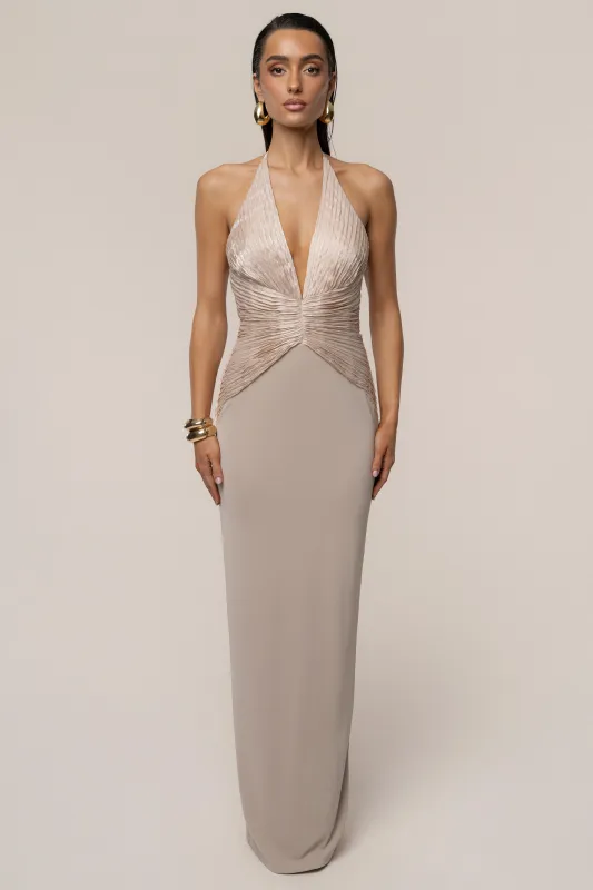 Champagne Enchanted Nights Maxi Dress sold by JLUXLABEL