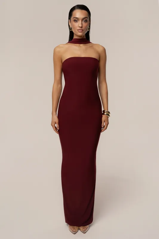 Burgundy Night Rose Maxi Dress sold by JLUXLABEL