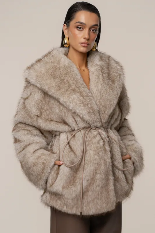 Ivory/Brown Soft Season Faux Fur Coat sold by JLUXLABEL