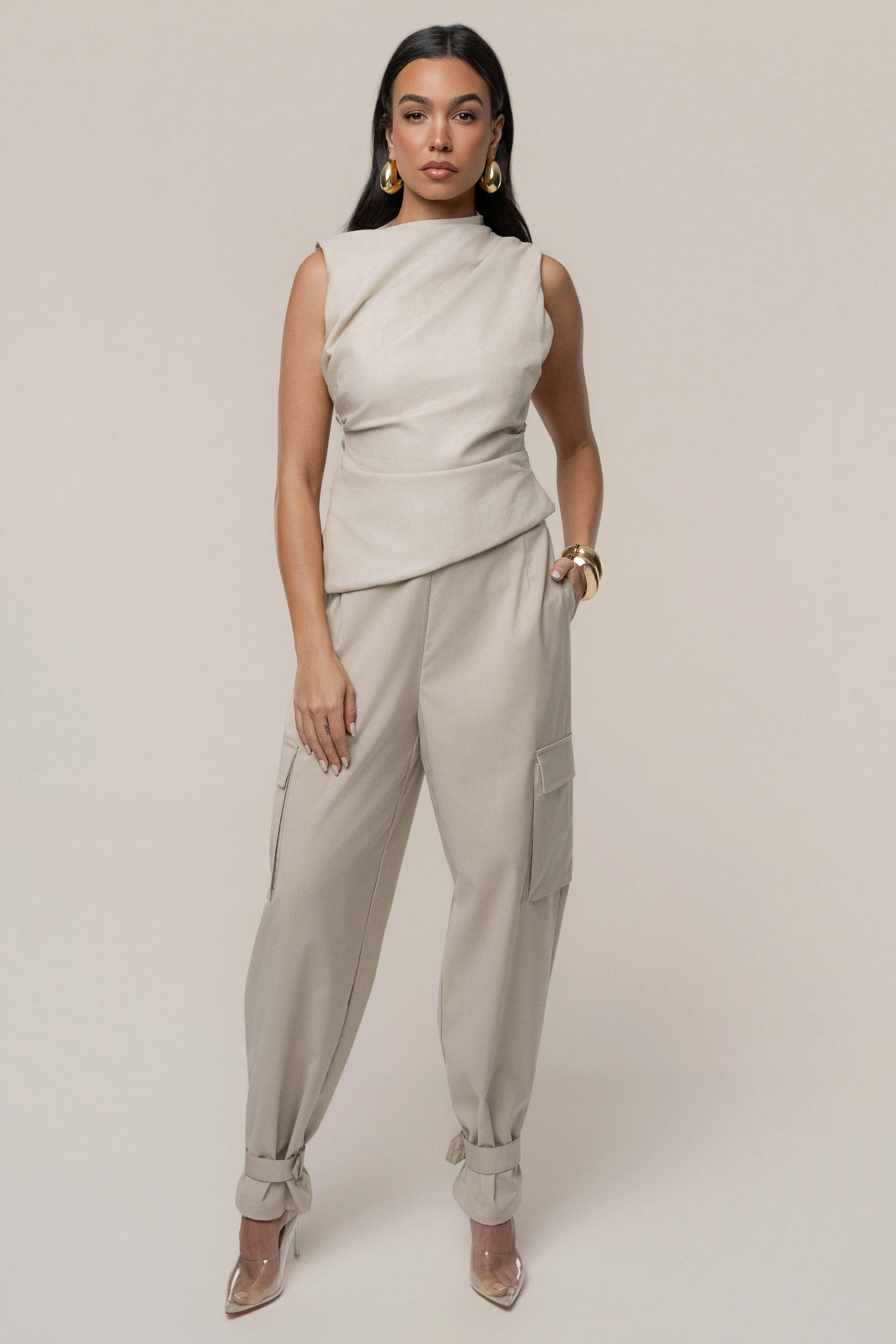 Beige Sleeveless Mock Neck Top sold by JLUXLABEL product image thumbnail 4