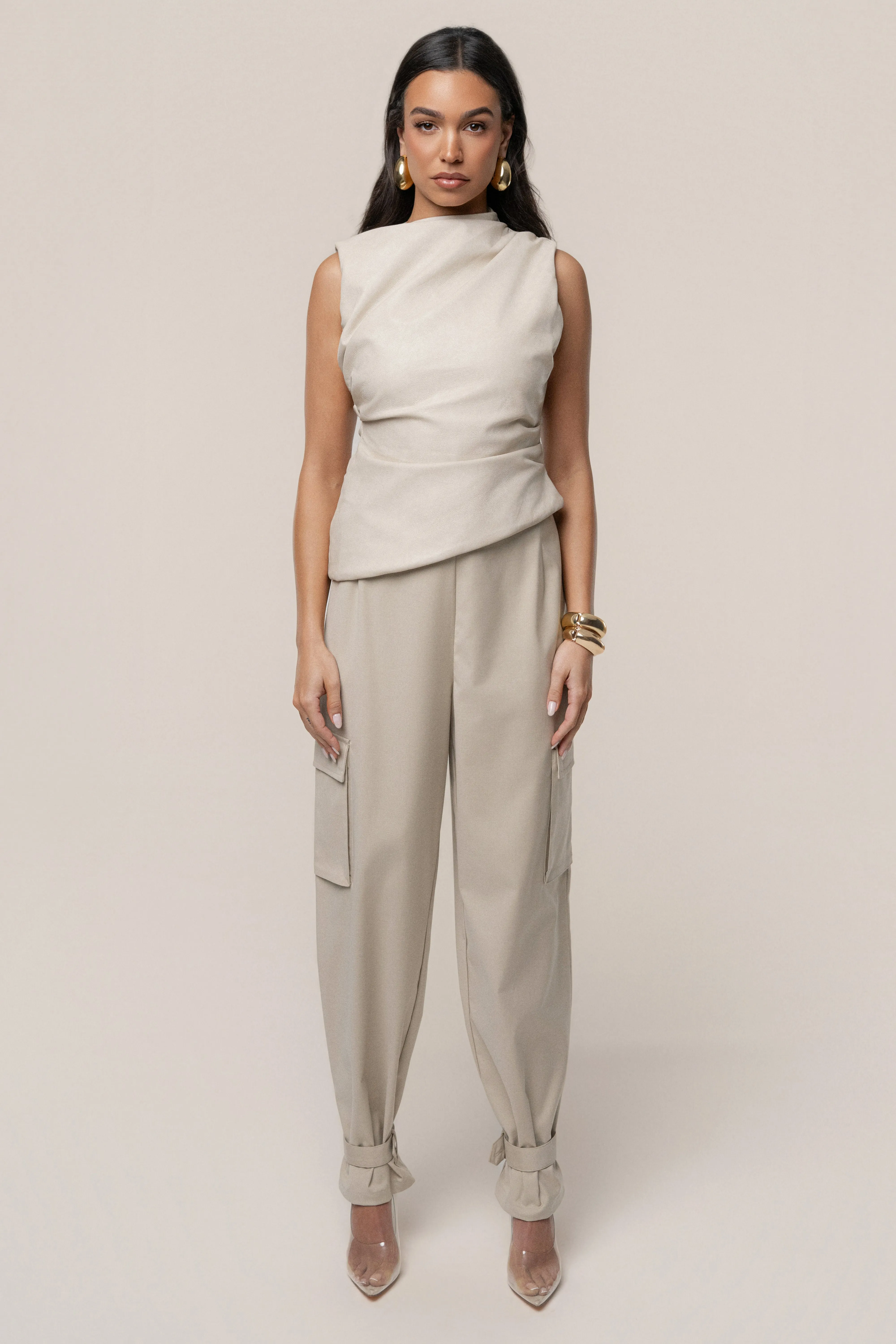 Beige Sleeveless Mock Neck Top sold by JLUXLABEL product image thumbnail 2