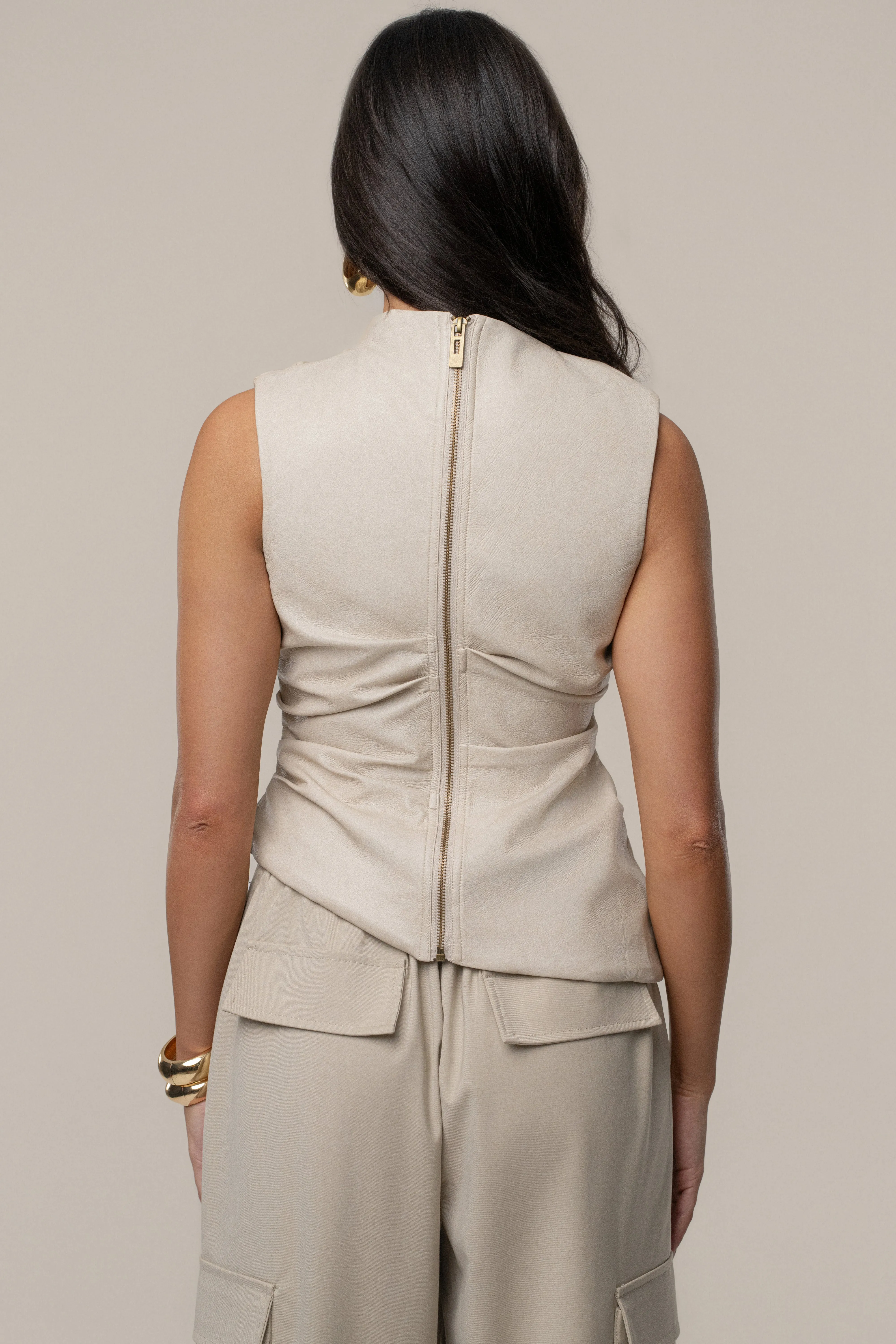 Beige Sleeveless Mock Neck Top sold by JLUXLABEL product image thumbnail 5