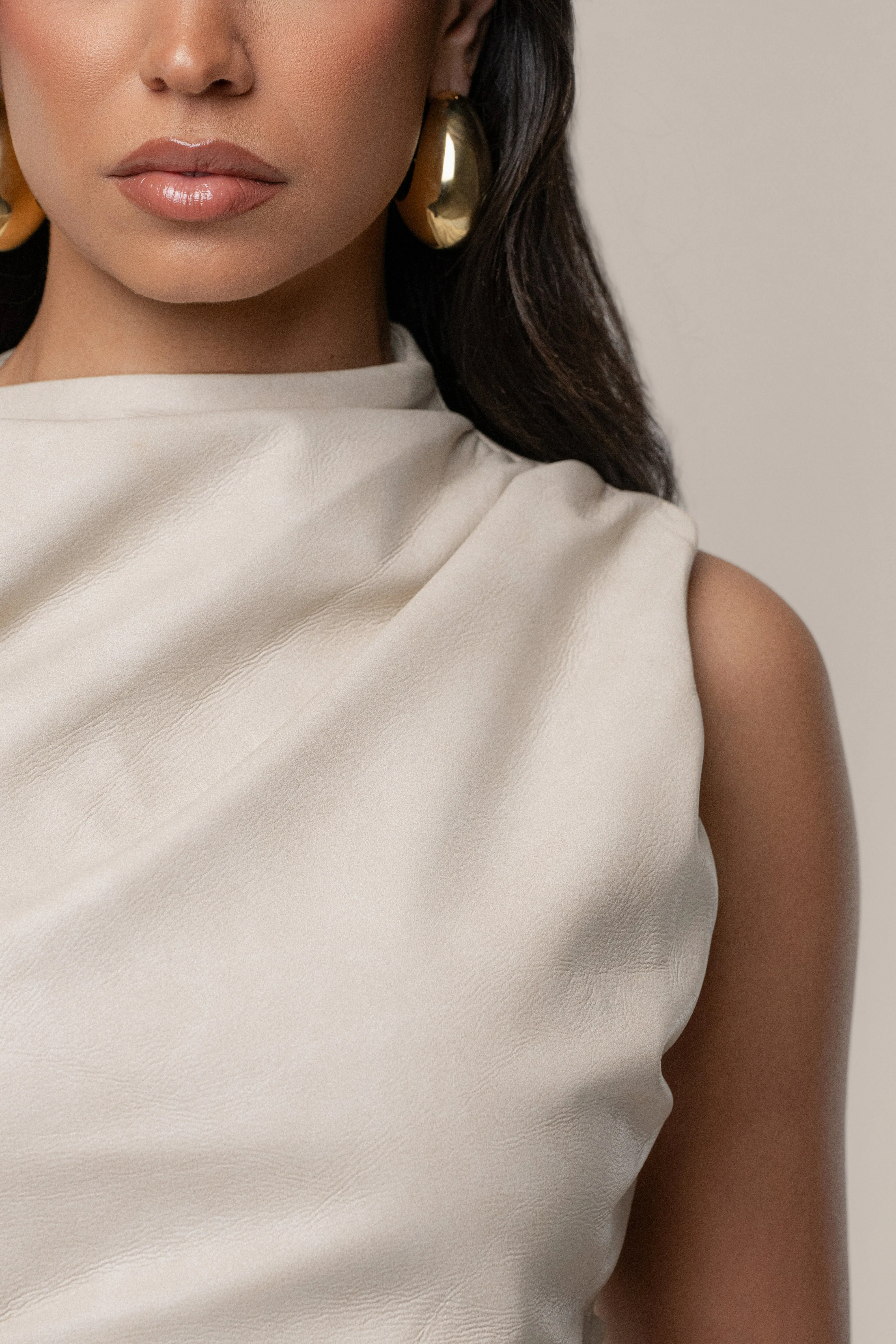 Beige Sleeveless Mock Neck Top sold by JLUXLABEL product image thumbnail 3