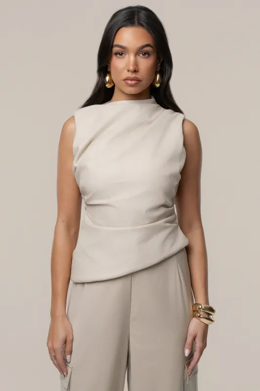 Beige Sleeveless Mock Neck Top made by JLUXLABEL