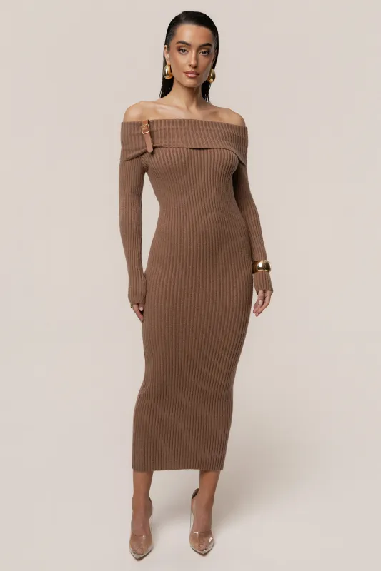 Tan Kira Ribbed Midi Dress made by JLUXLABEL