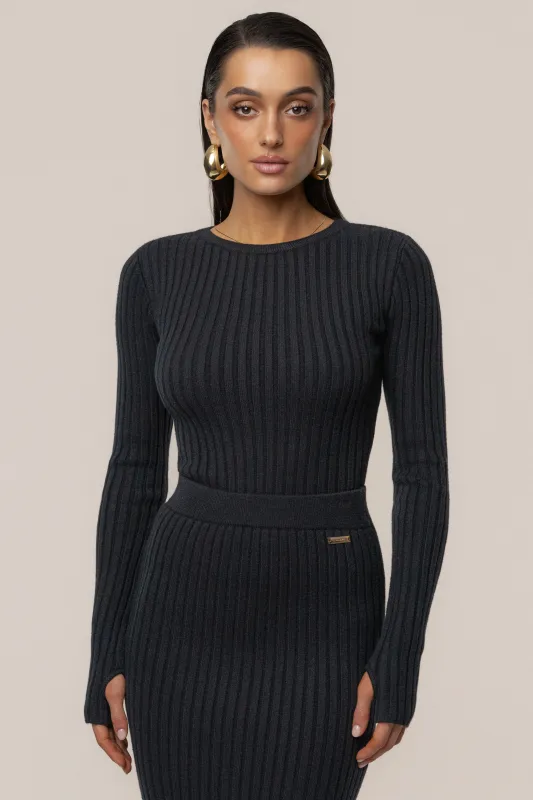 Black Overcast Ribbed Top made by JLUXLABEL