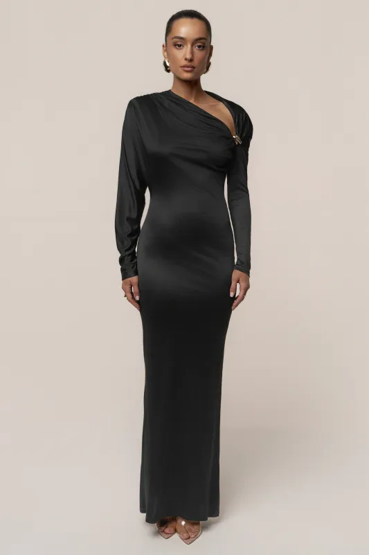 Black Glisten Slit Maxi Dress sold by JLUXLABEL