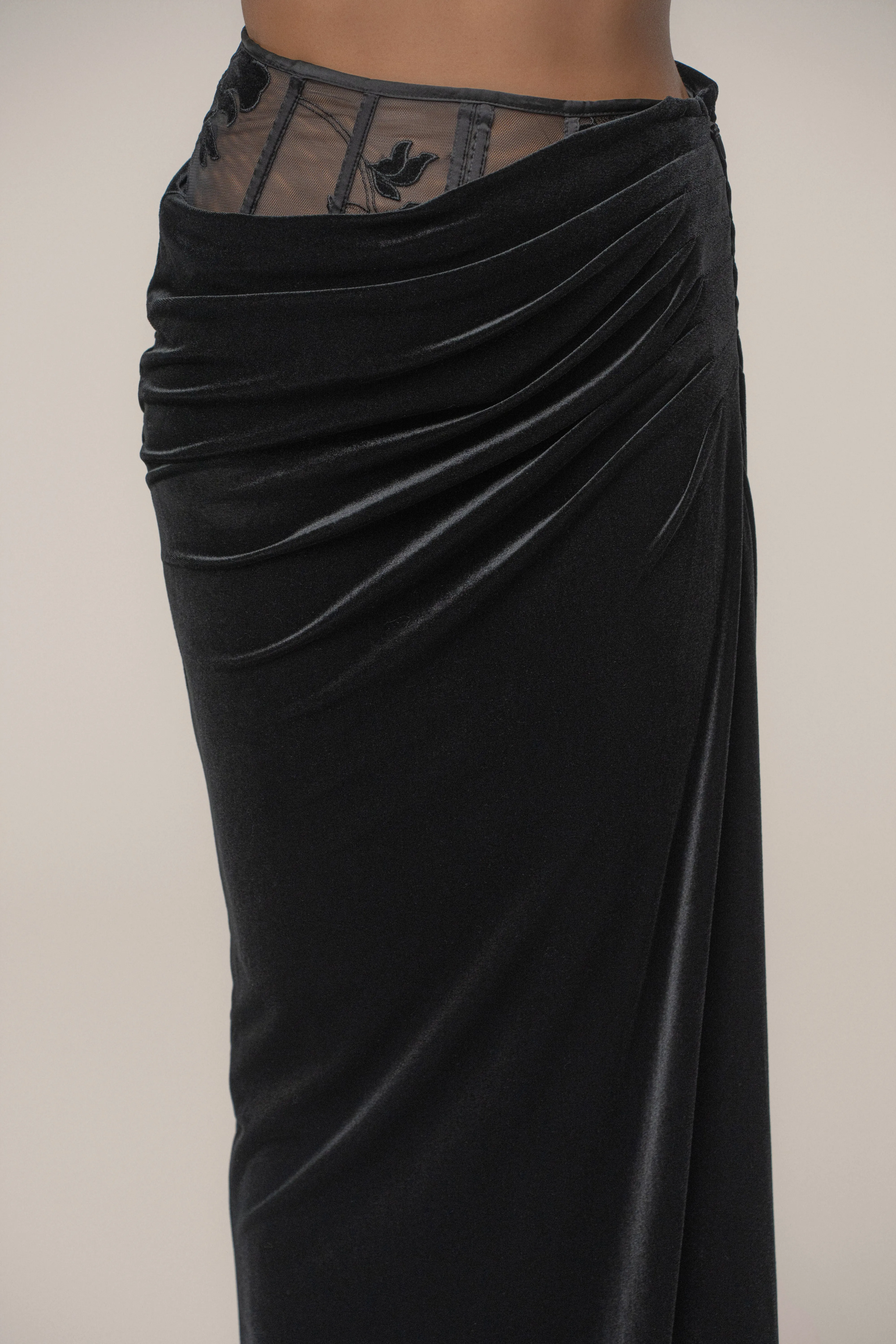 Black Velvet And Lace Maxi Skirt sold by JLUXLABEL product image thumbnail 2