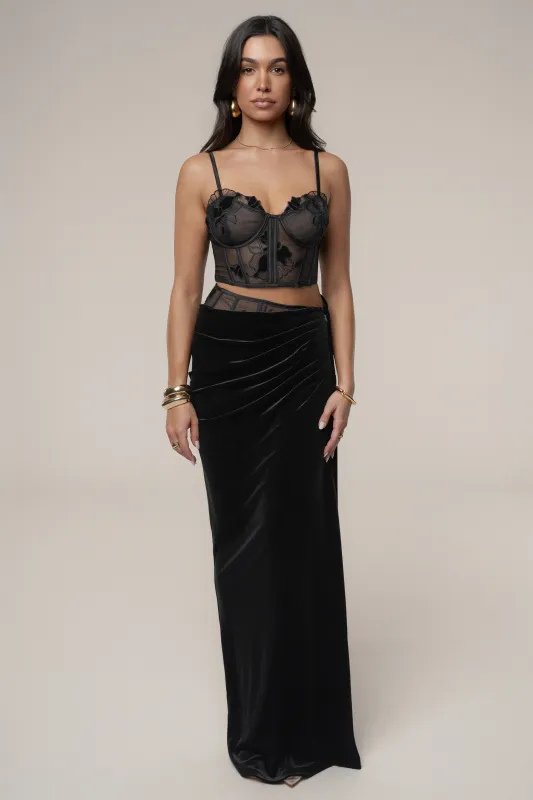 Black Velvet And Lace Maxi Skirt made by JLUXLABEL