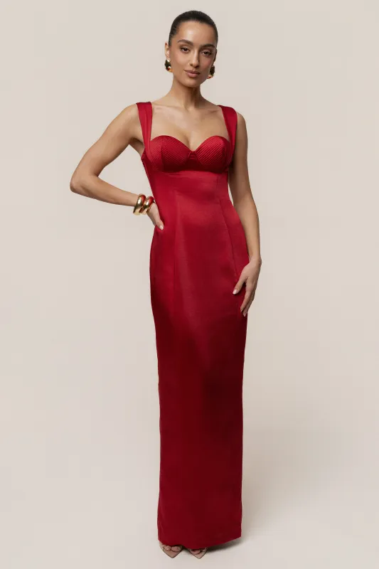 Red Amour Satin Maxi Dress sold by JLUXLABEL