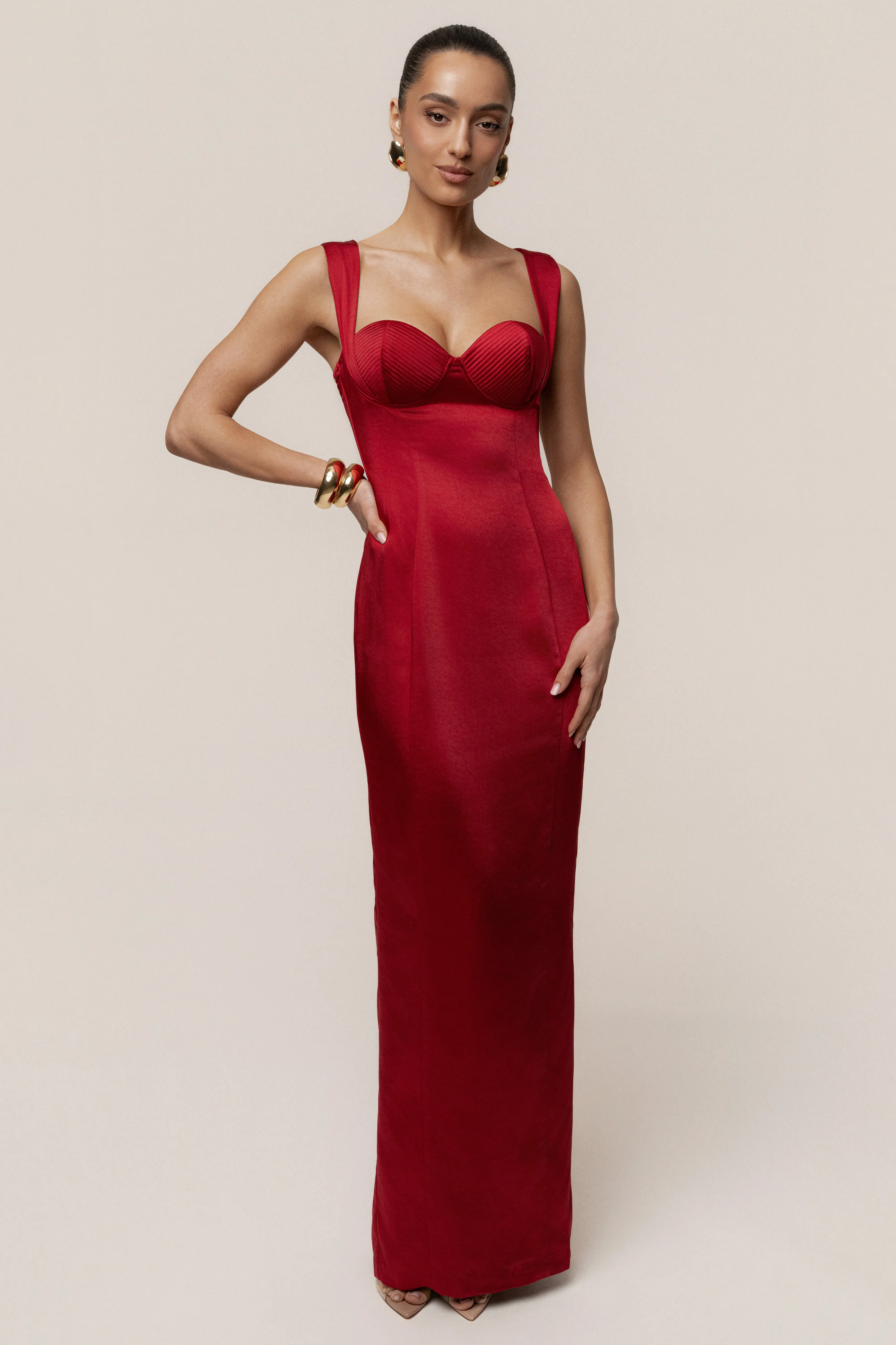 Red Amour Satin Maxi Dress sold by JLUXLABEL