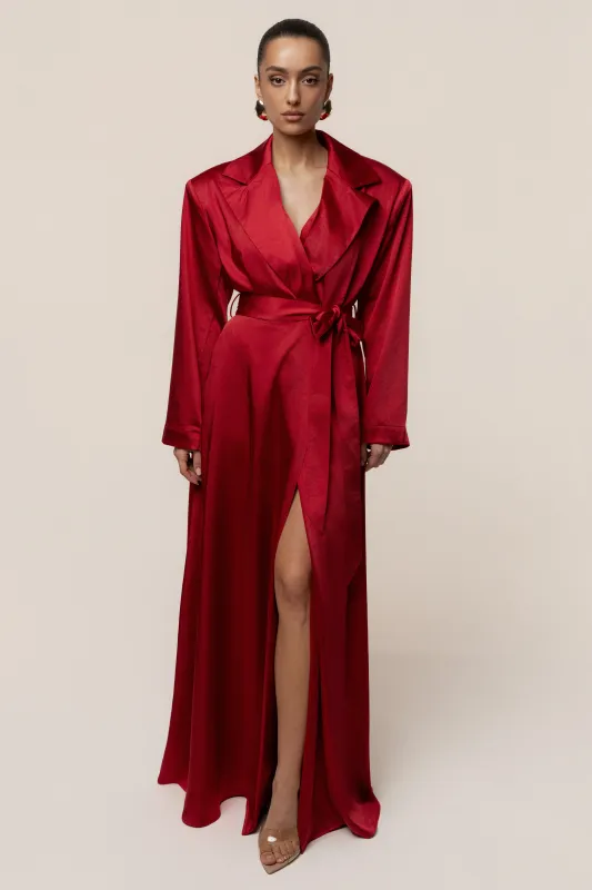Burgundy Satin Embrace Maxi Dress sold by JLUXLABEL
