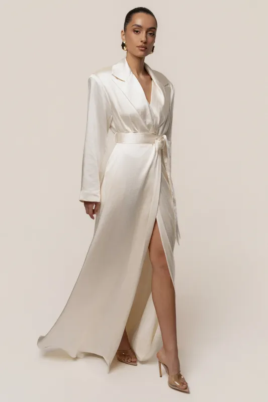 Ivory Satin Embrace Maxi Dress sold by JLUXLABEL