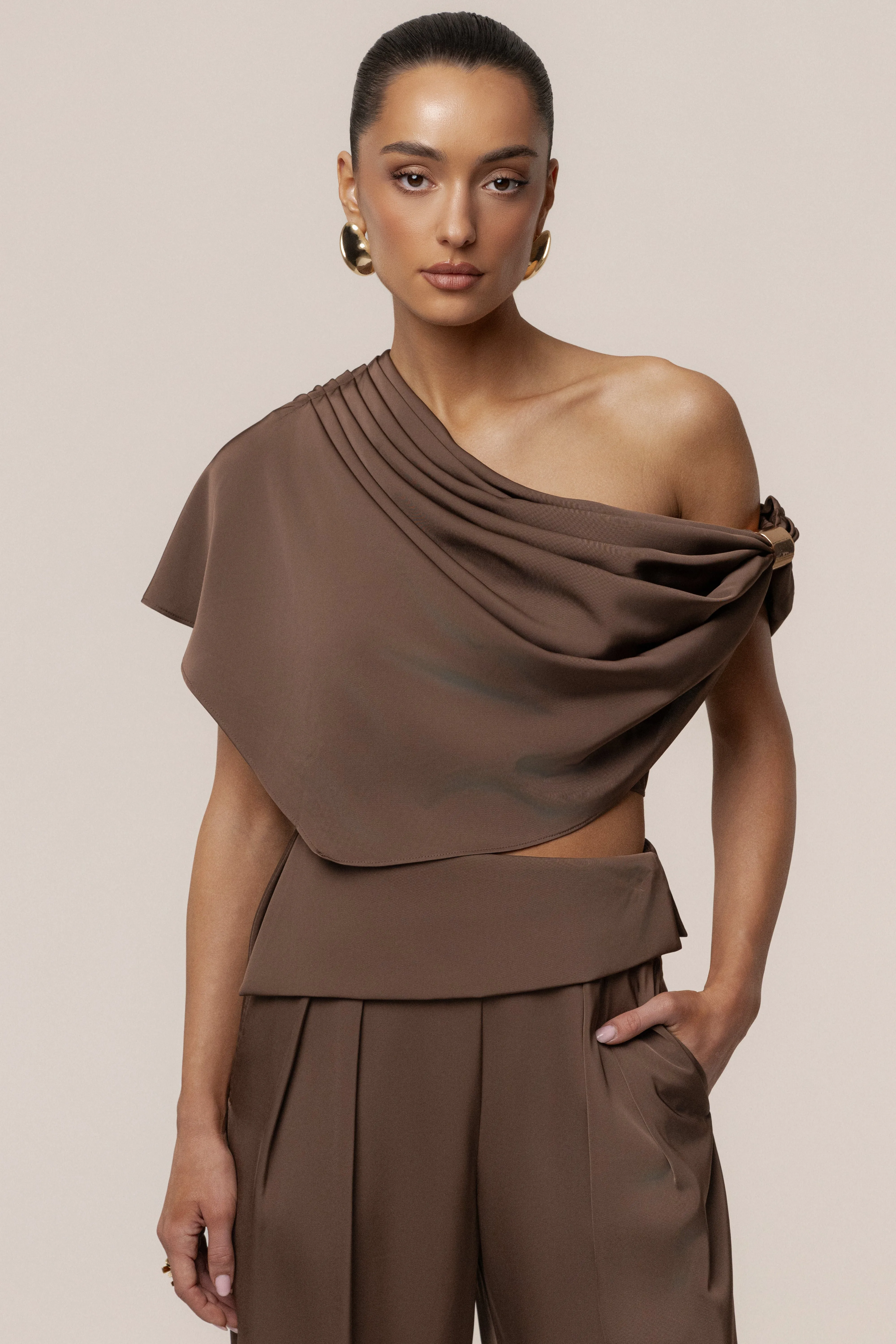 Chocolate Gleam and Glow Satin Top sold by JLUXLABEL