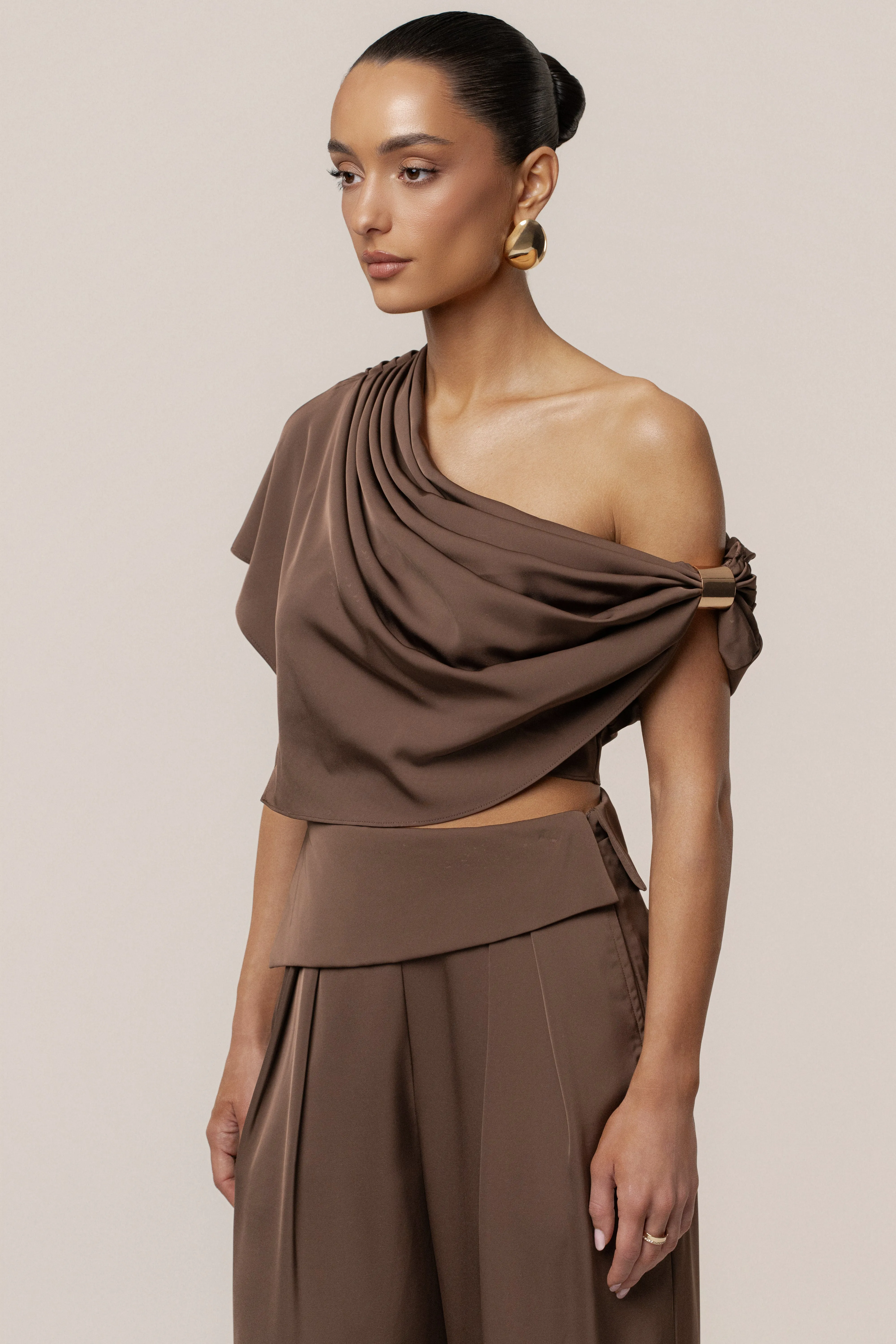 Chocolate Gleam and Glow Satin Top sold by JLUXLABEL product image thumbnail 4