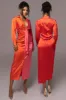 Pink Color Block Satin Midi Dress sold by JLUXLABEL