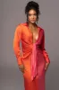 Pink Color Block Satin Midi Dress sold by JLUXLABEL