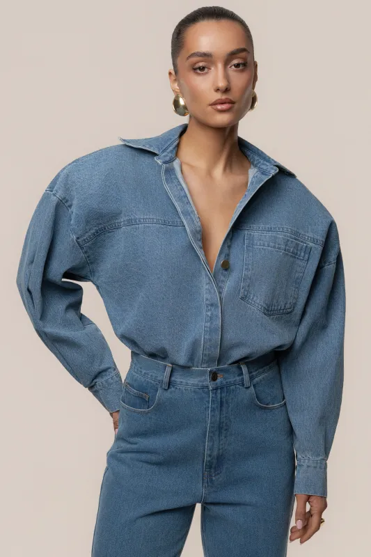 Denim Unstoppable Bodysuit made by JLUXLABEL