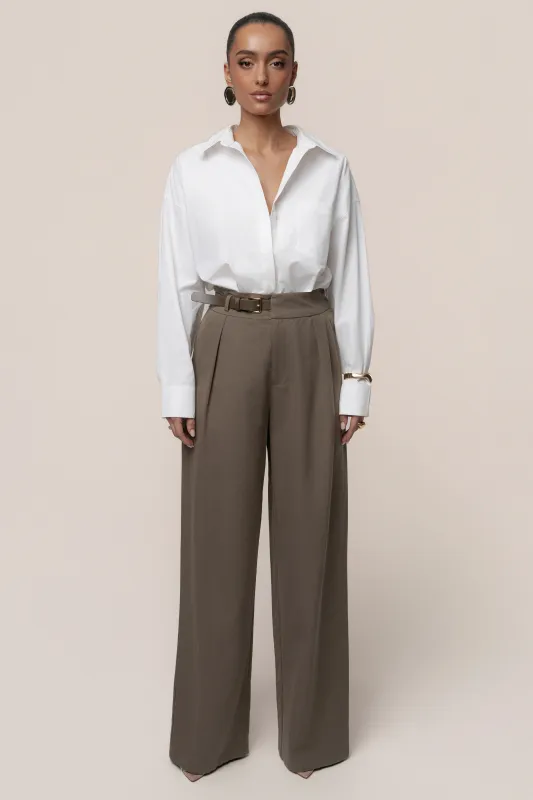 Dark Taupe Everywhere Belted Trousers made by JLUXLABEL