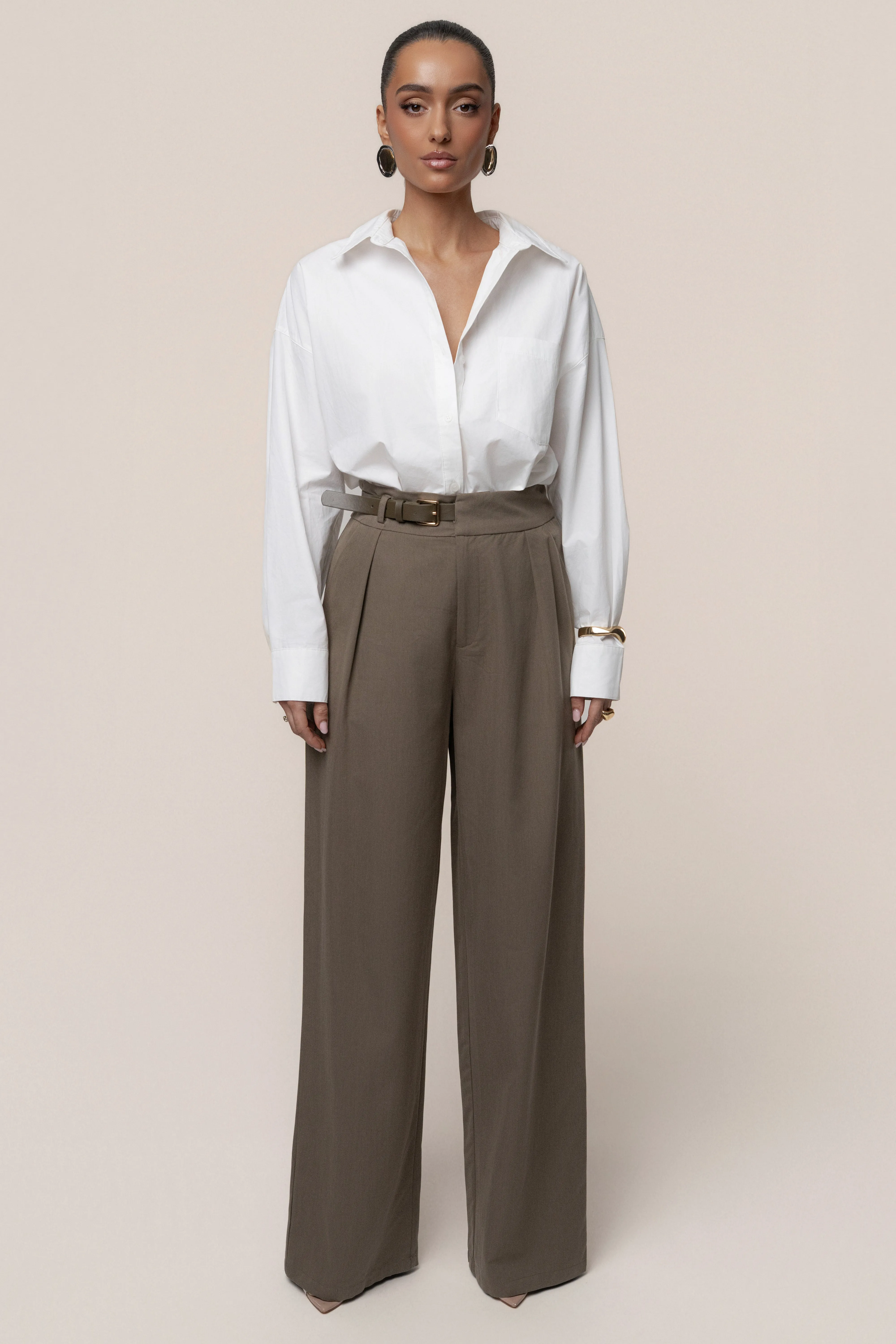 Dark Taupe Everywhere Belted Trousers sold by JLUXLABEL
