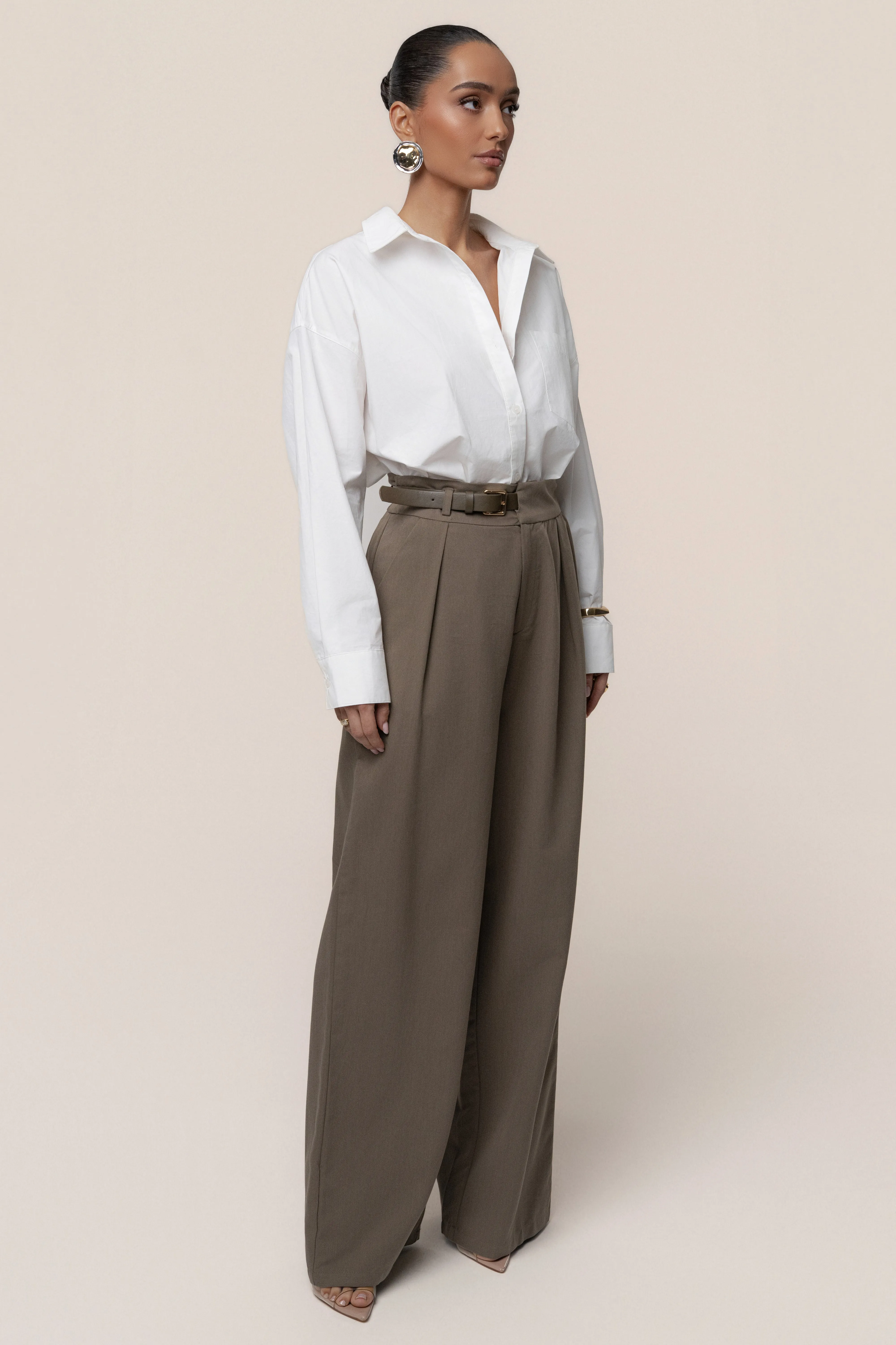 Dark Taupe Everywhere Belted Trousers sold by JLUXLABEL product image thumbnail 3