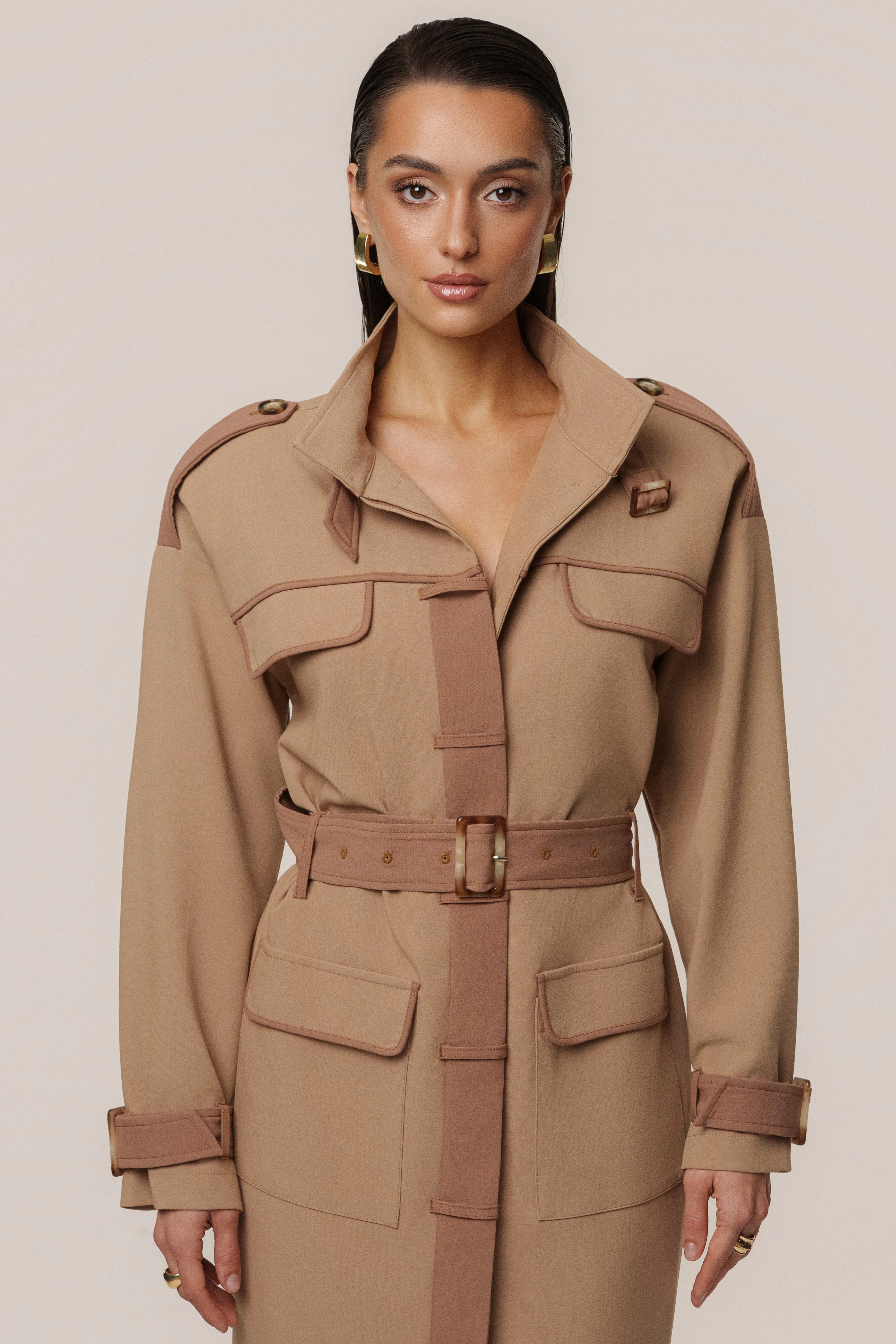 Beige Icon Belted Midi Dress sold by JLUXLABEL product image thumbnail 3