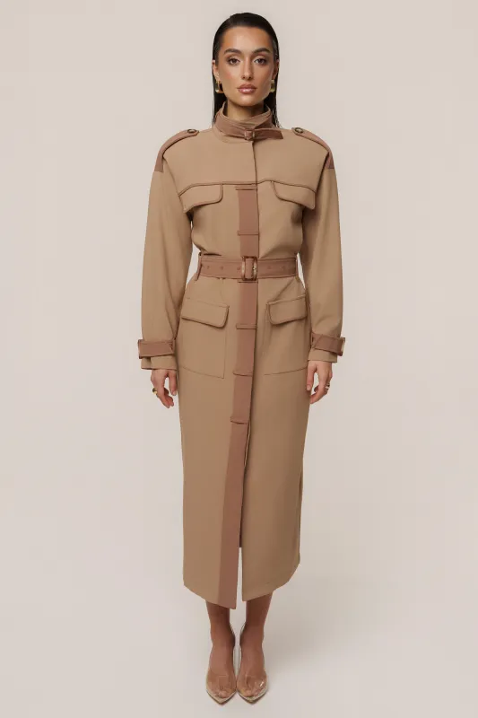 Beige Icon Belted Midi Dress sold by JLUXLABEL