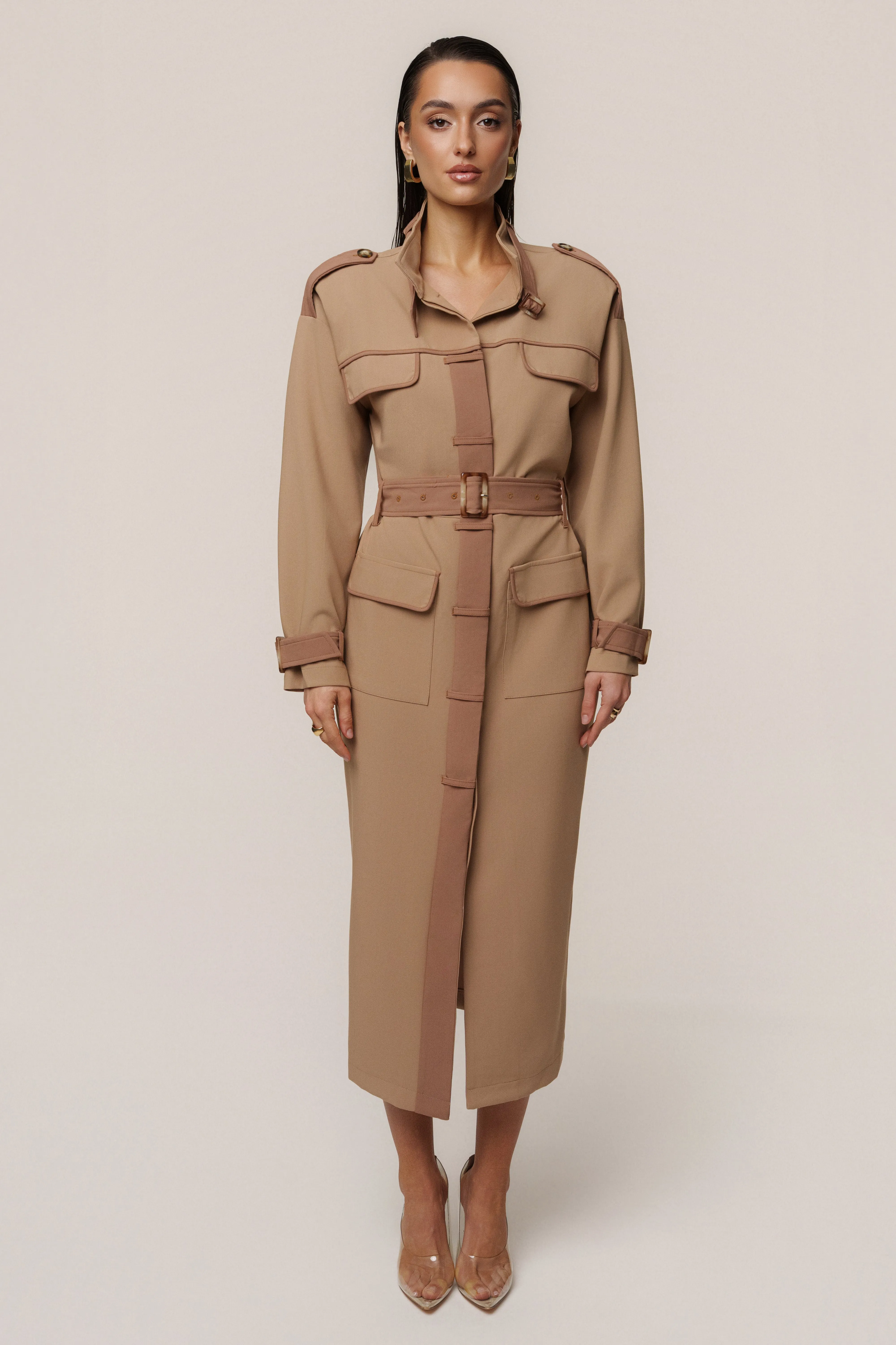 Beige Icon Belted Midi Dress sold by JLUXLABEL product image thumbnail 4