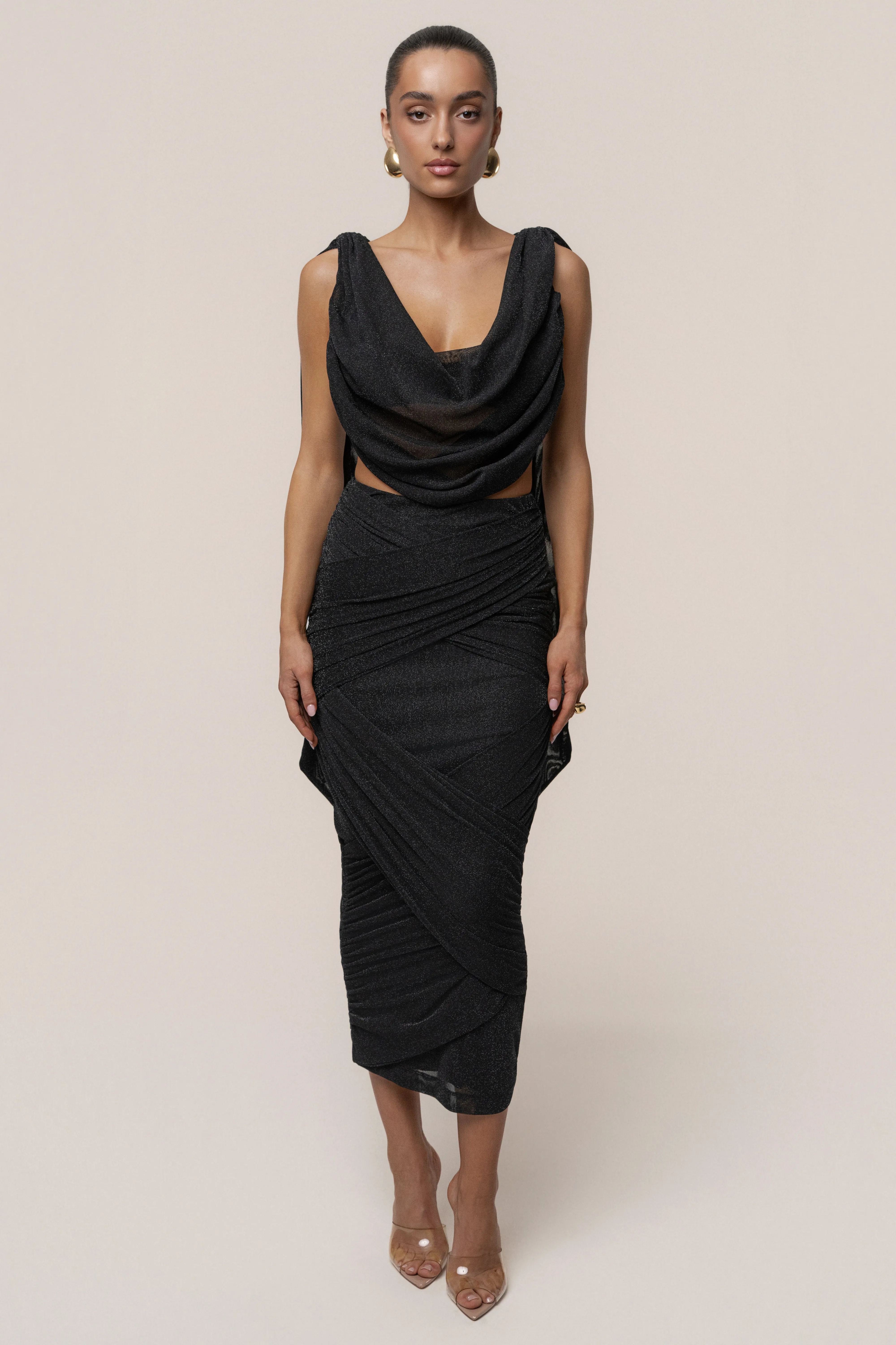 Black Divine Drape Skirt Set sold by JLUXLABEL product image thumbnail 5