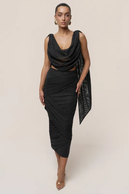 Black Divine Drape Skirt Set sold by JLUXLABEL