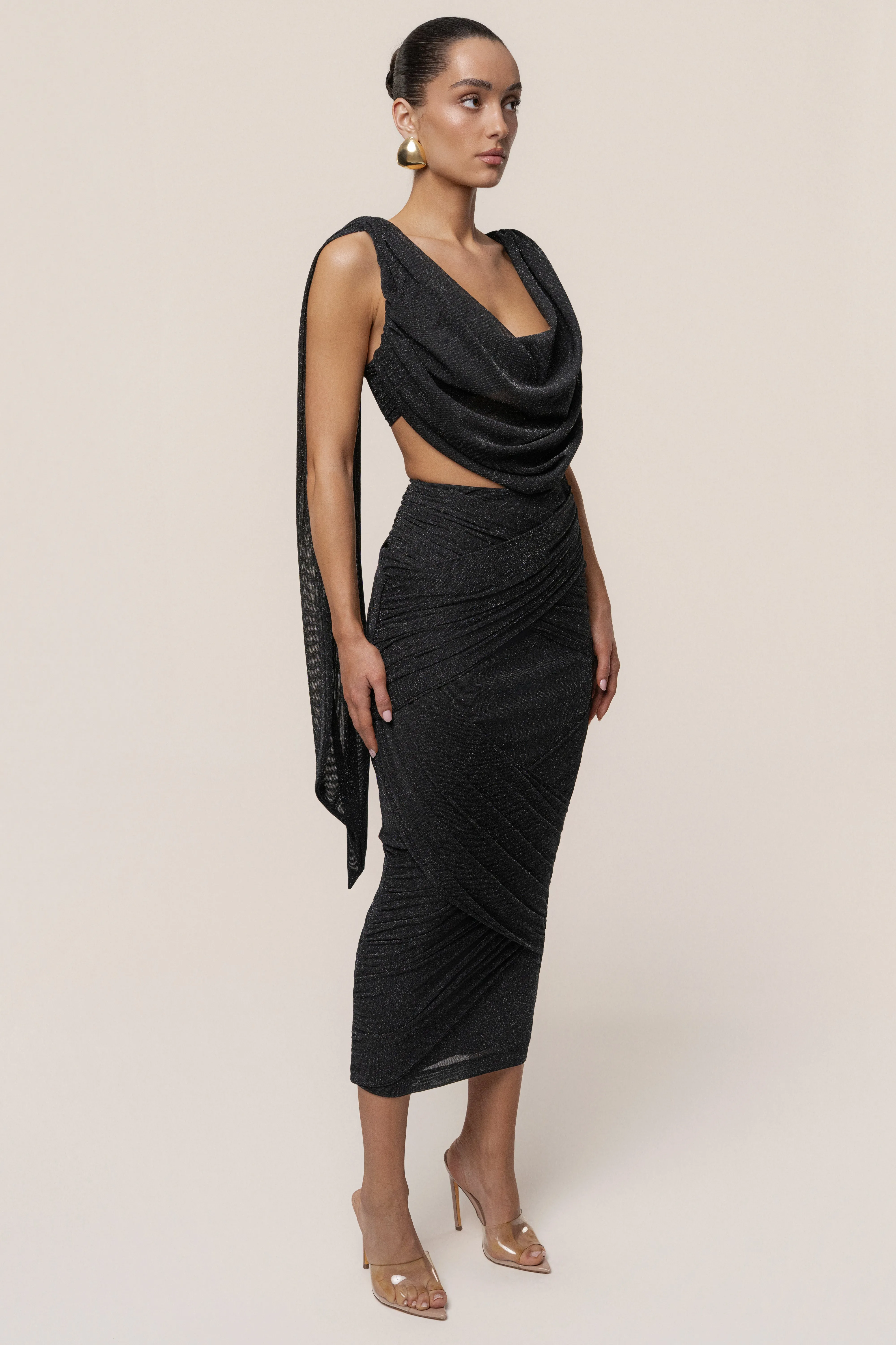Black Divine Drape Skirt Set sold by JLUXLABEL product image thumbnail 4