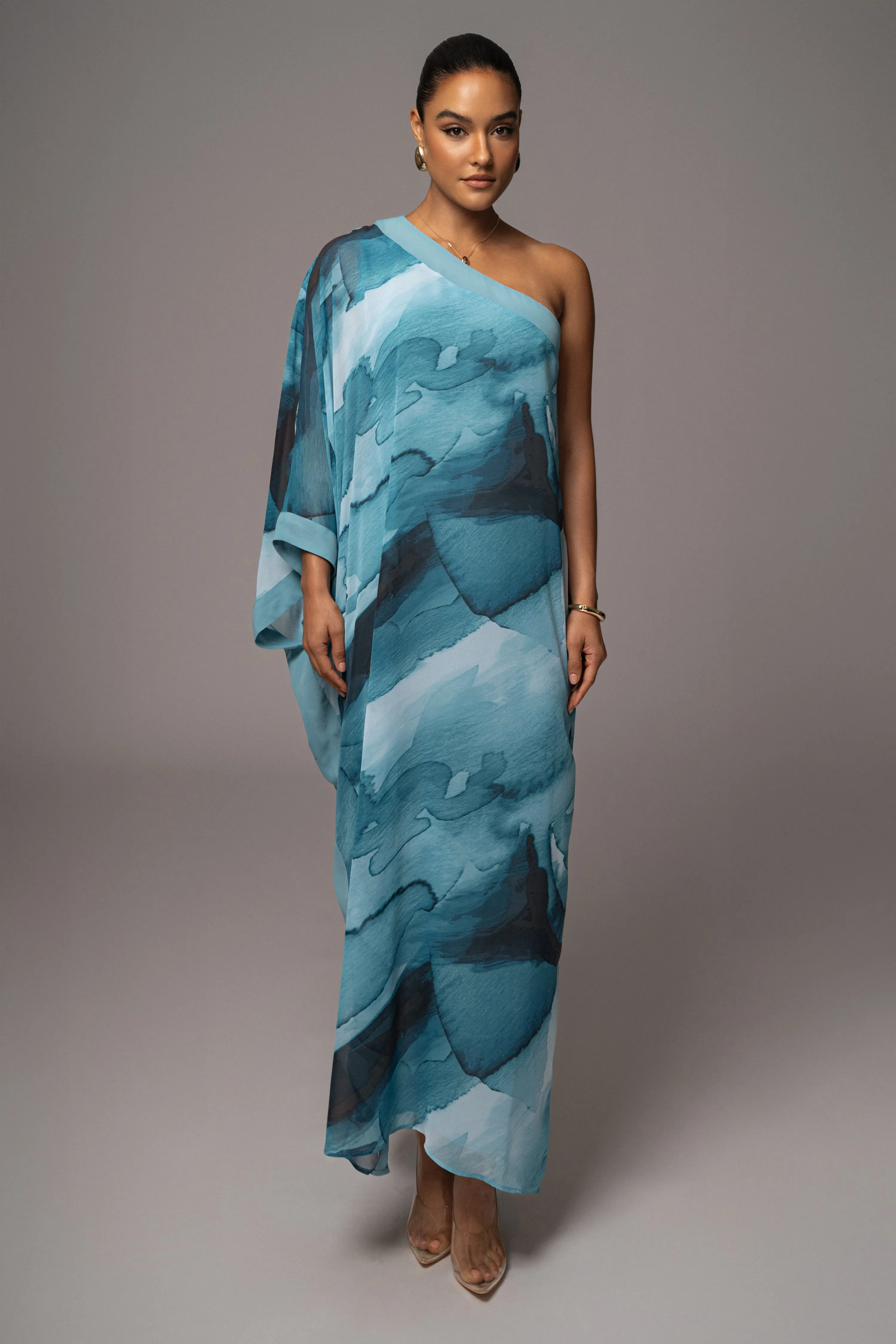 Blue Abstract Mariel One Shoulder Maxi Dress sold by JLUXLABEL product image thumbnail 5