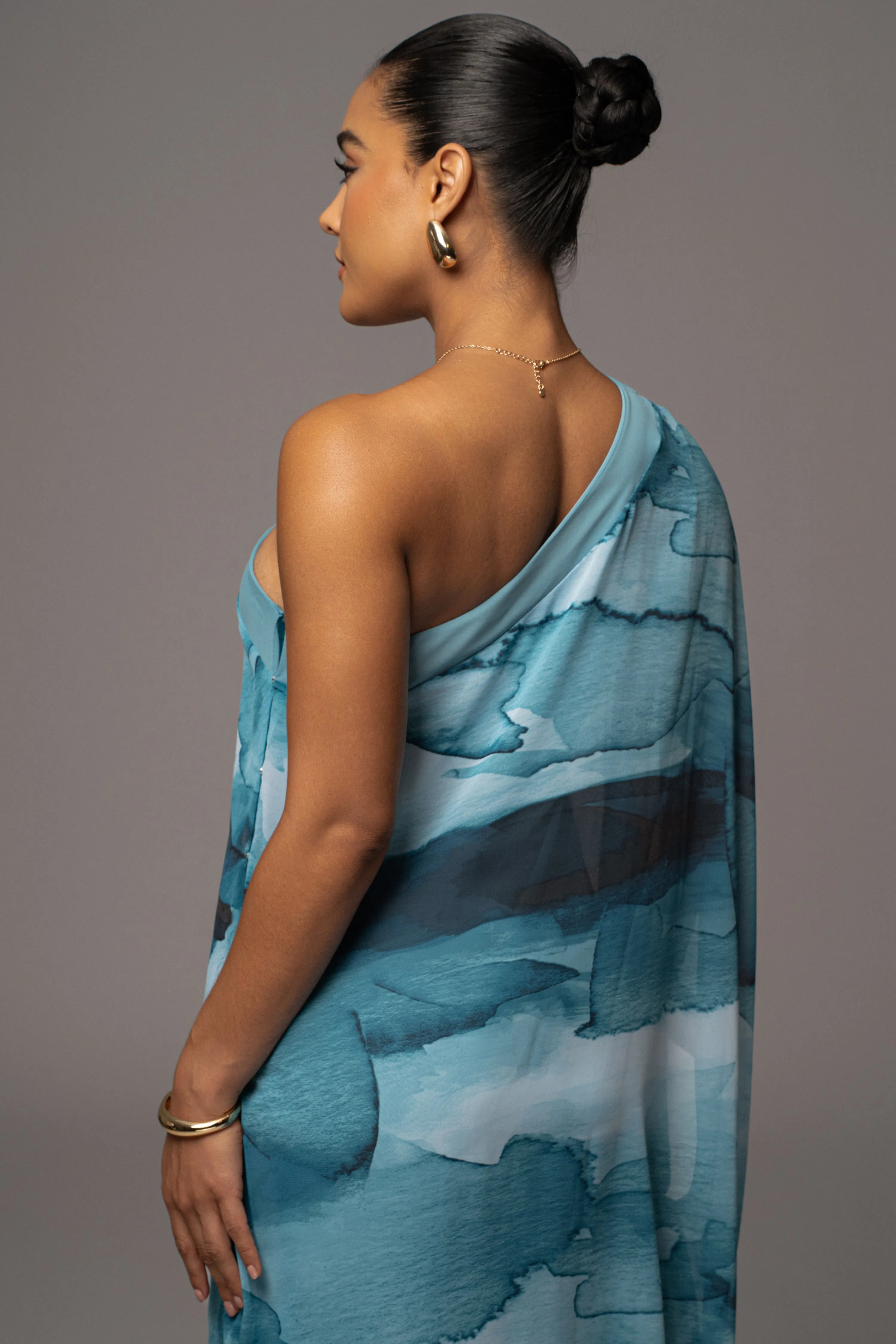 Blue Abstract Mariel One Shoulder Maxi Dress sold by JLUXLABEL product image thumbnail 2