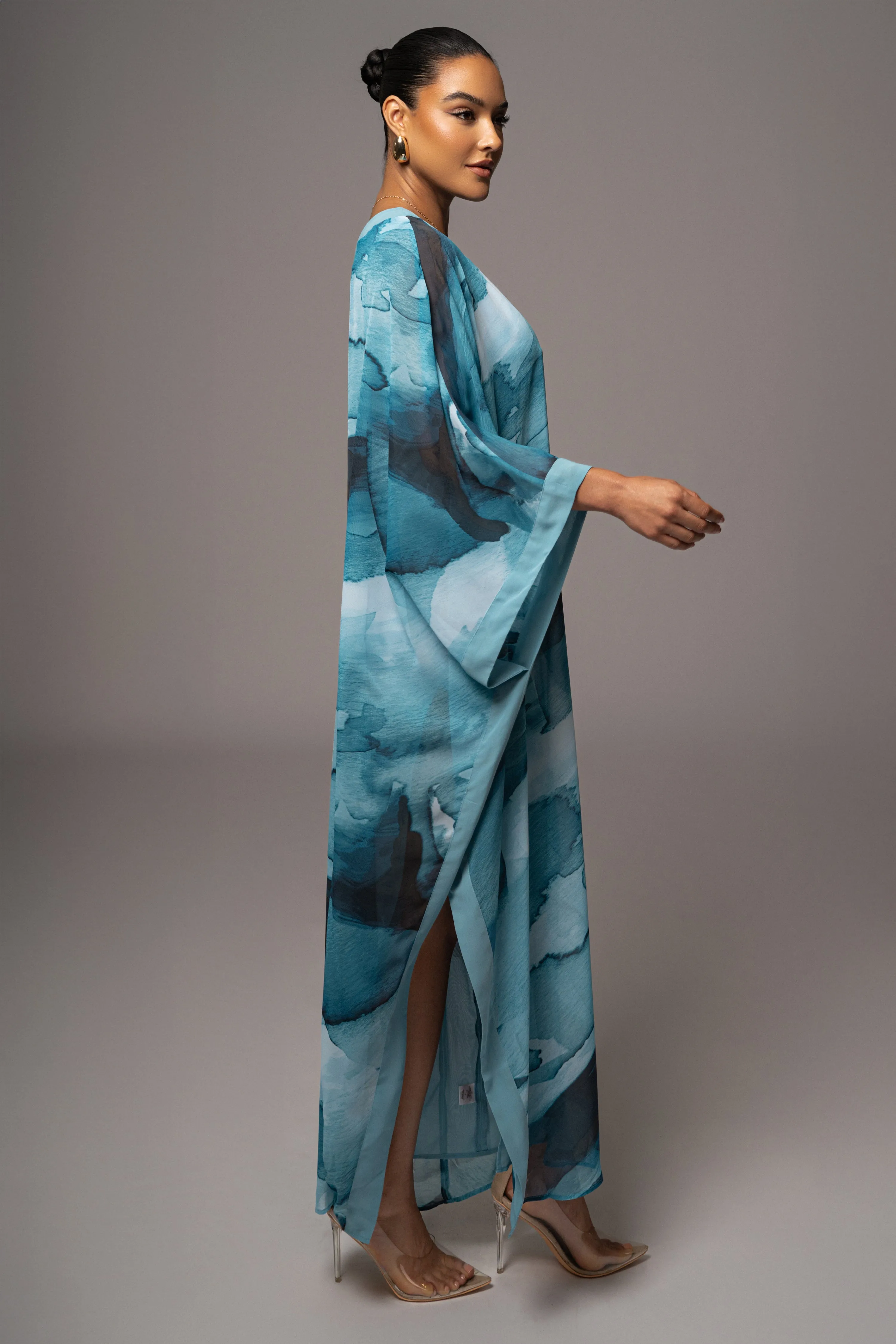 Blue Abstract Mariel One Shoulder Maxi Dress sold by JLUXLABEL product image thumbnail 3
