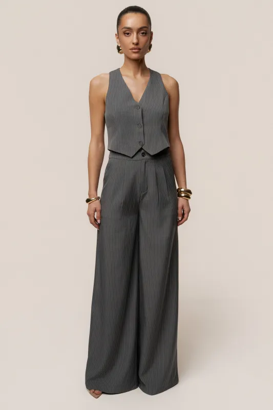 Grey Relaxed Pinstripe Pant Set made by JLUXLABEL