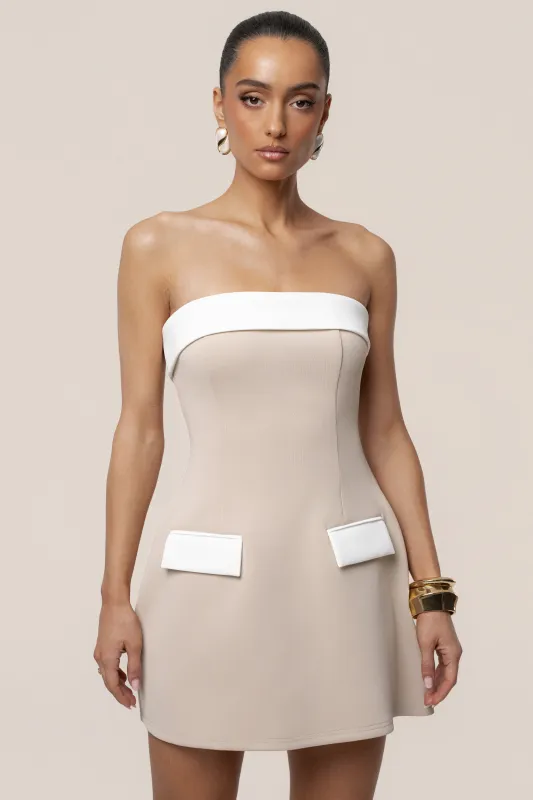 Beige Midnight Toast Mini Dress made by JLUXLABEL