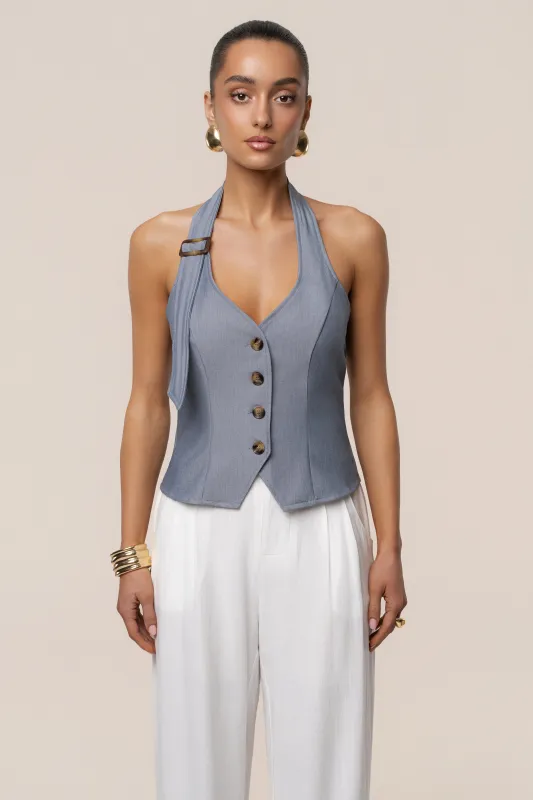 Blue Clean Slate Halter Vest made by JLUXLABEL