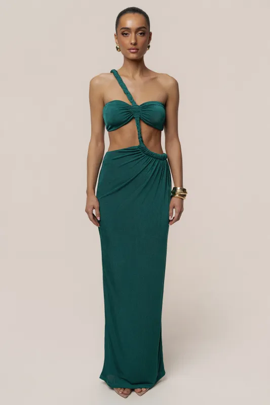 Green Ema One Shoulder Maxi Dress made by JLUXLABEL