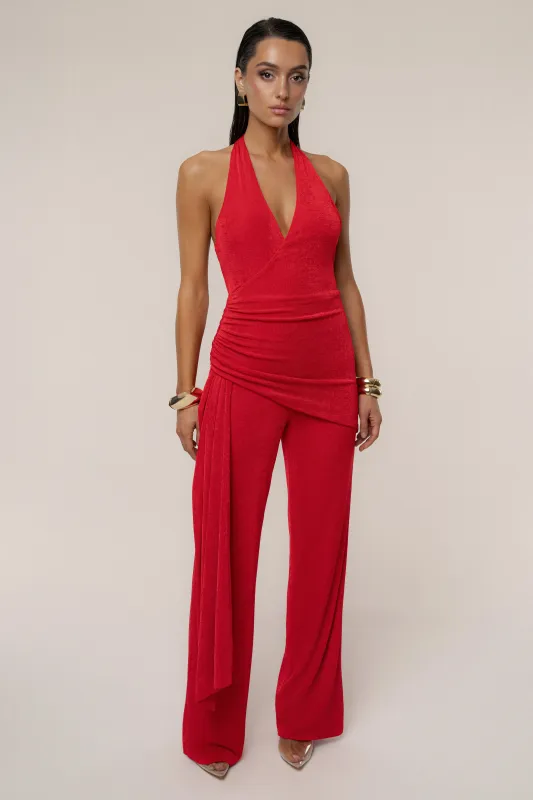 Red Rustic Charm Halter Jumpsuit made by JLUXLABEL