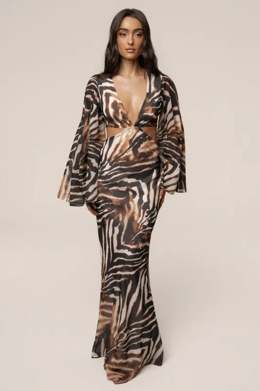 Brown Zebra Instincts Print Maxi Dress made by JLUXLABEL