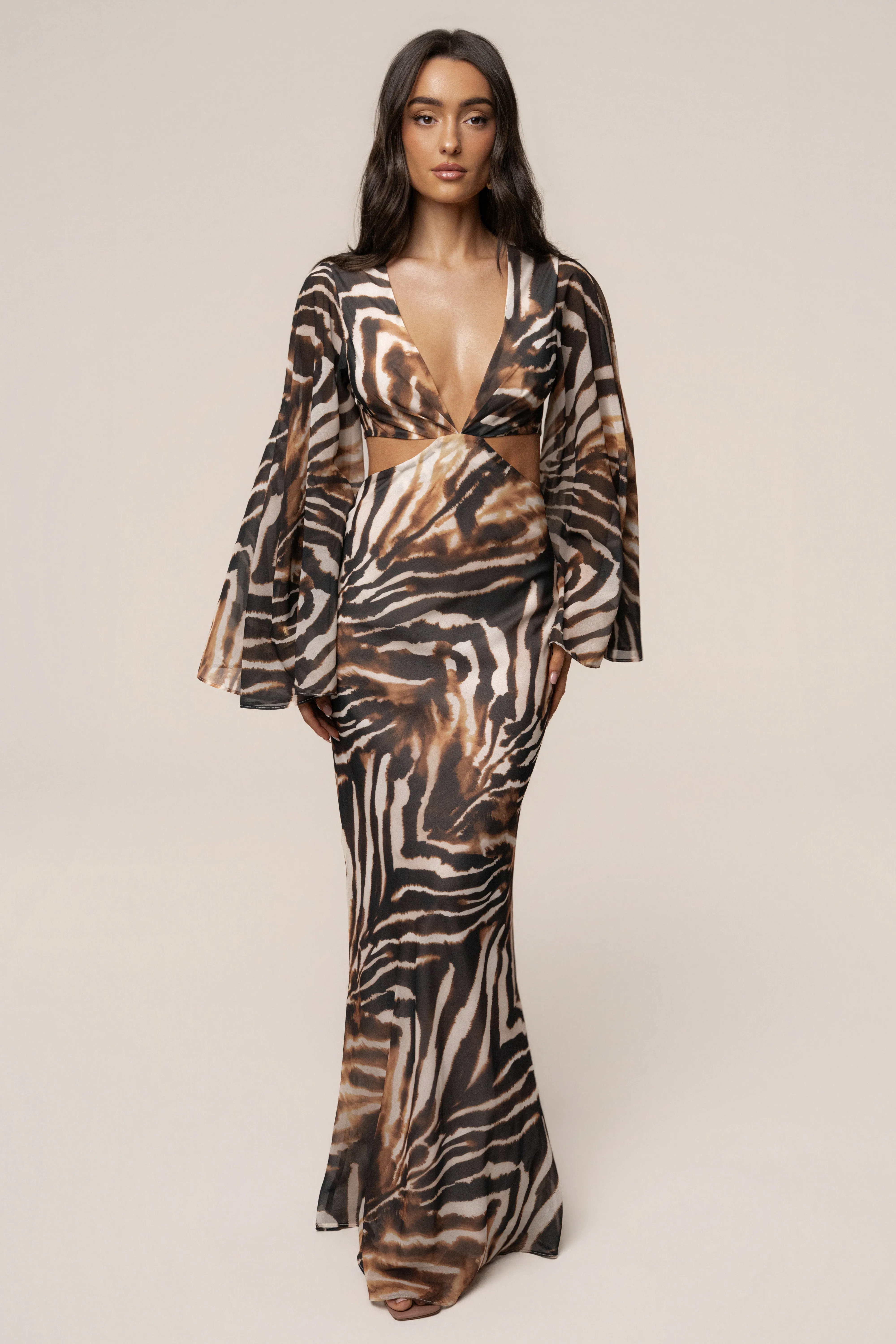 Brown Zebra Instincts Print Maxi Dress sold by JLUXLABEL