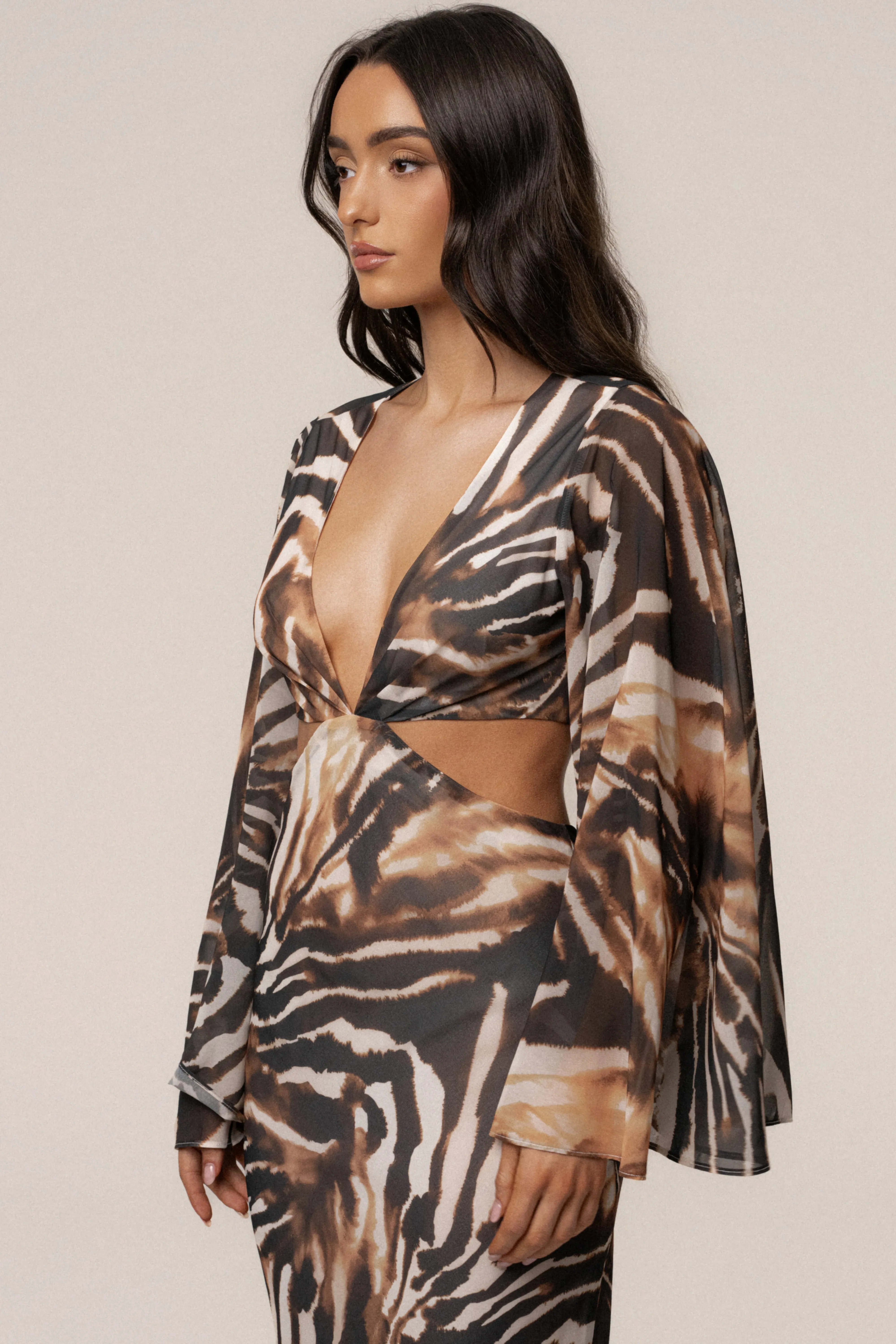 Brown Zebra Instincts Print Maxi Dress sold by JLUXLABEL product image thumbnail 5